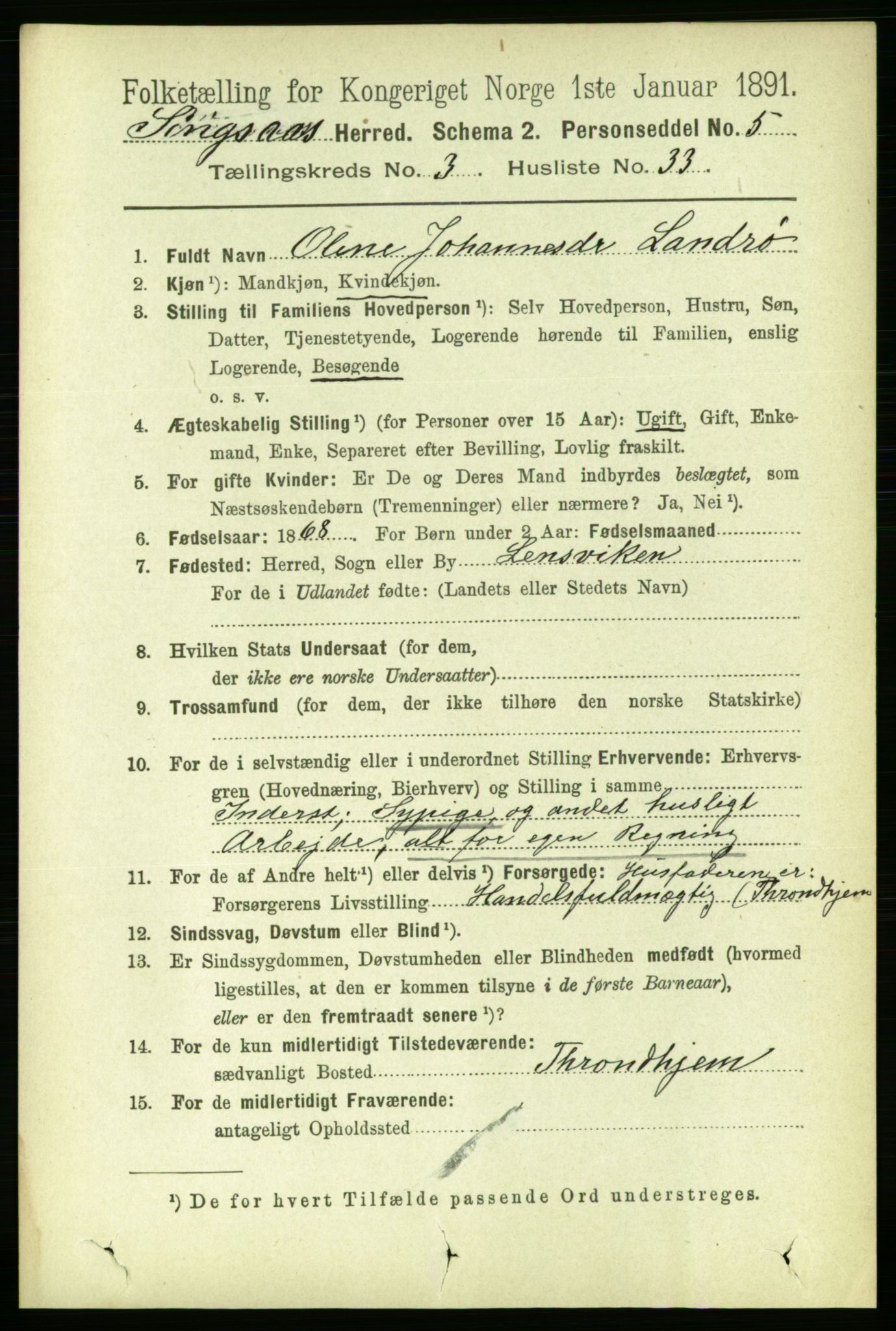 RA, 1891 census for 1646 Singsås, 1891, p. 803