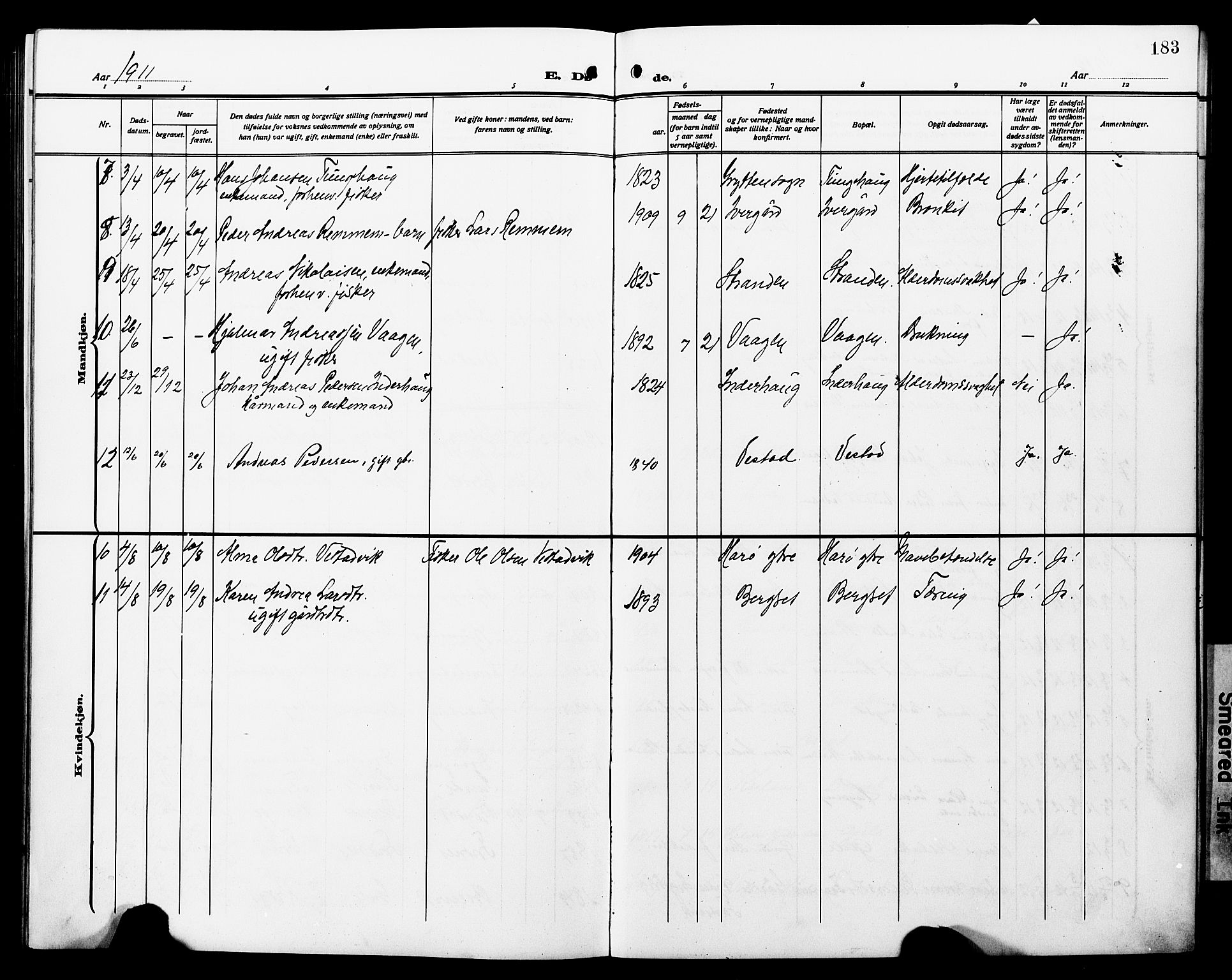 Ministerialprotokoller, klokkerbøker og fødselsregistre - Møre og Romsdal, SAT/A-1454/566/L0774: Parish register (copy) no. 566C03, 1910-1929, p. 183