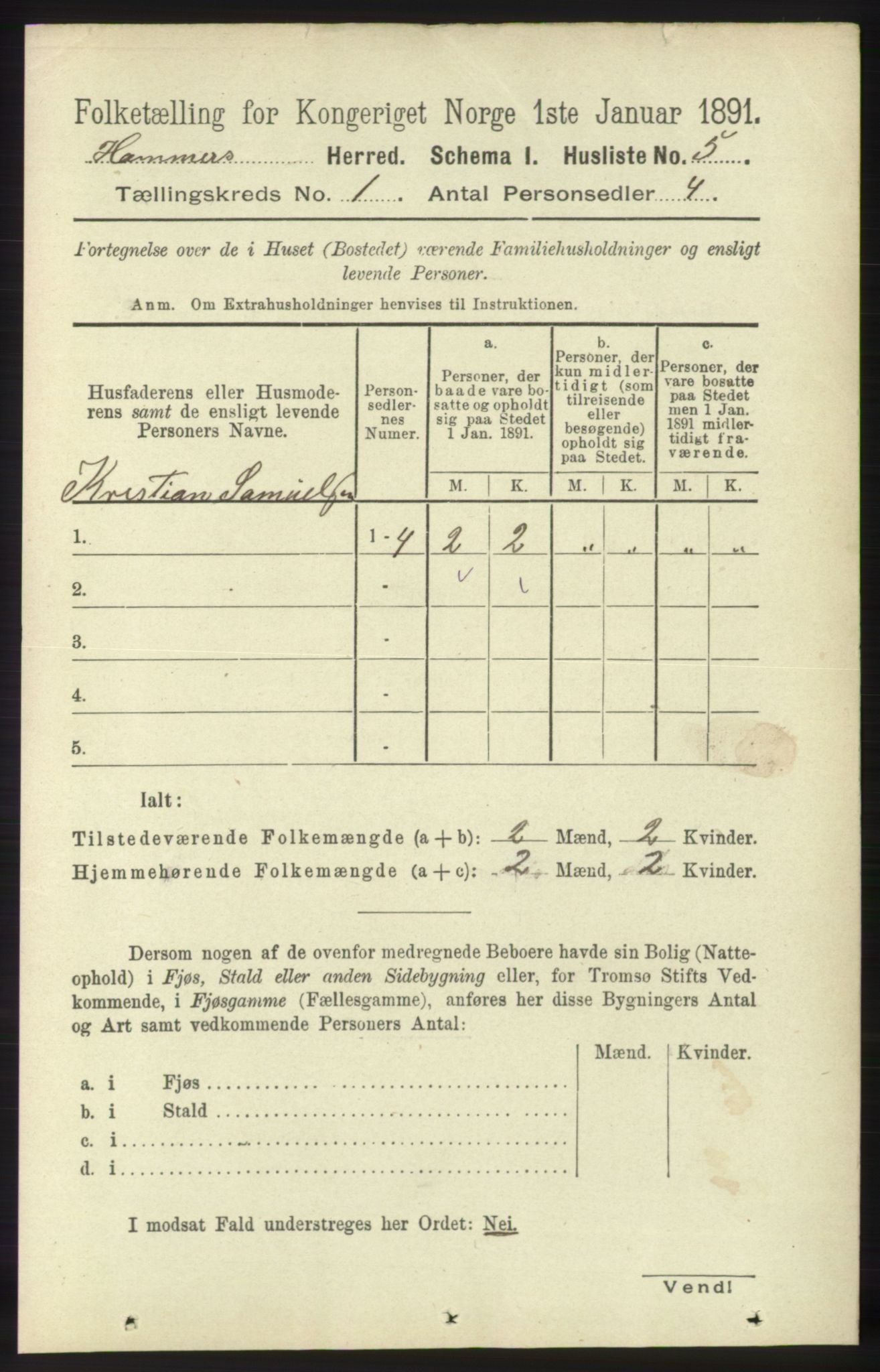 RA, 1891 census for 1254 Hamre, 1891, p. 45