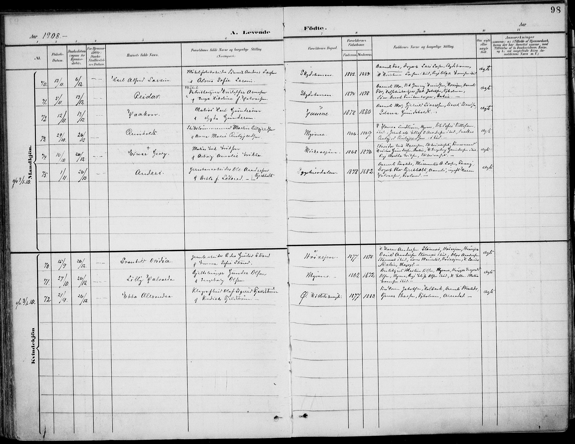 Barbu sokneprestkontor, AV/SAK-1111-0003/F/Fa/L0005: Parish register (official) no. A 5, 1899-1909, p. 98