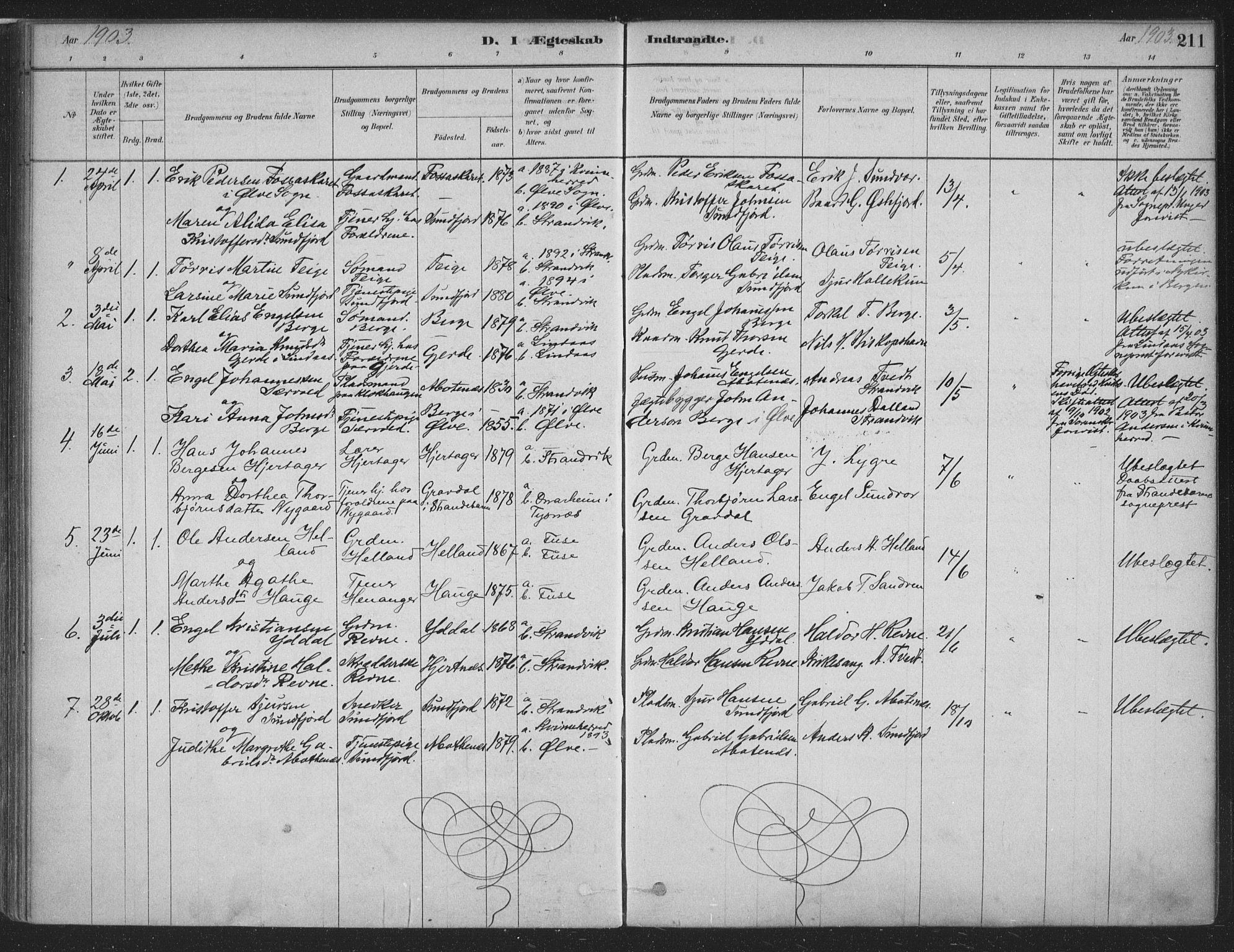 Fusa sokneprestembete, SAB/A-75401/H/Haa: Parish register (official) no. D 1, 1880-1938, p. 211