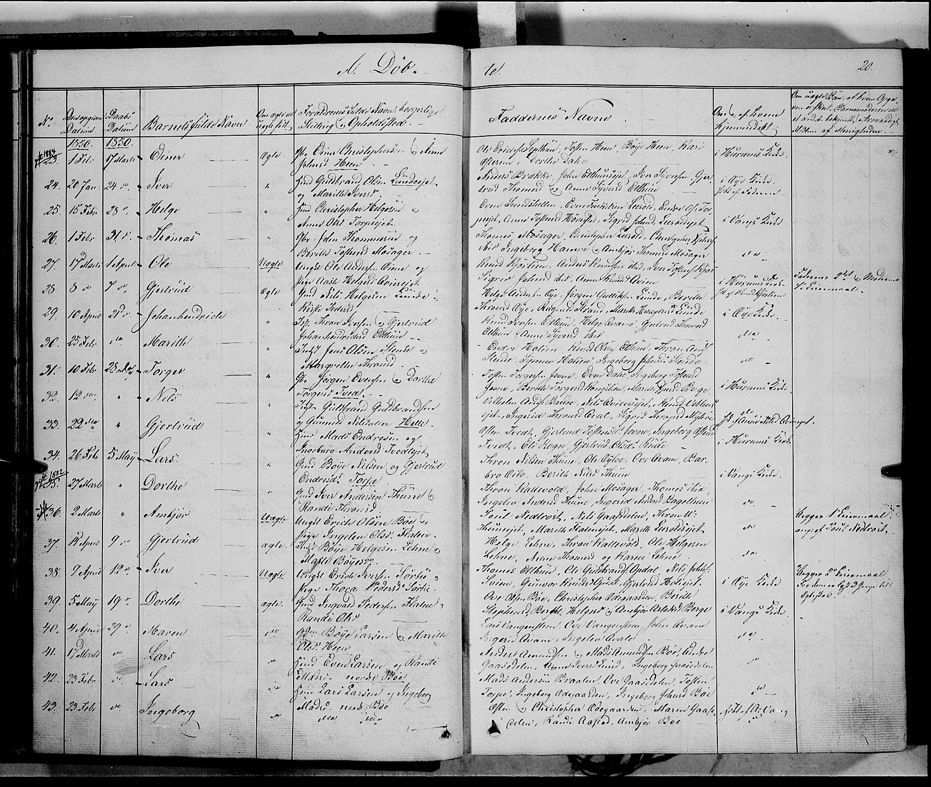 Vang prestekontor, Valdres, SAH/PREST-140/H/Ha/L0006: Parish register (official) no. 6, 1846-1864, p. 20