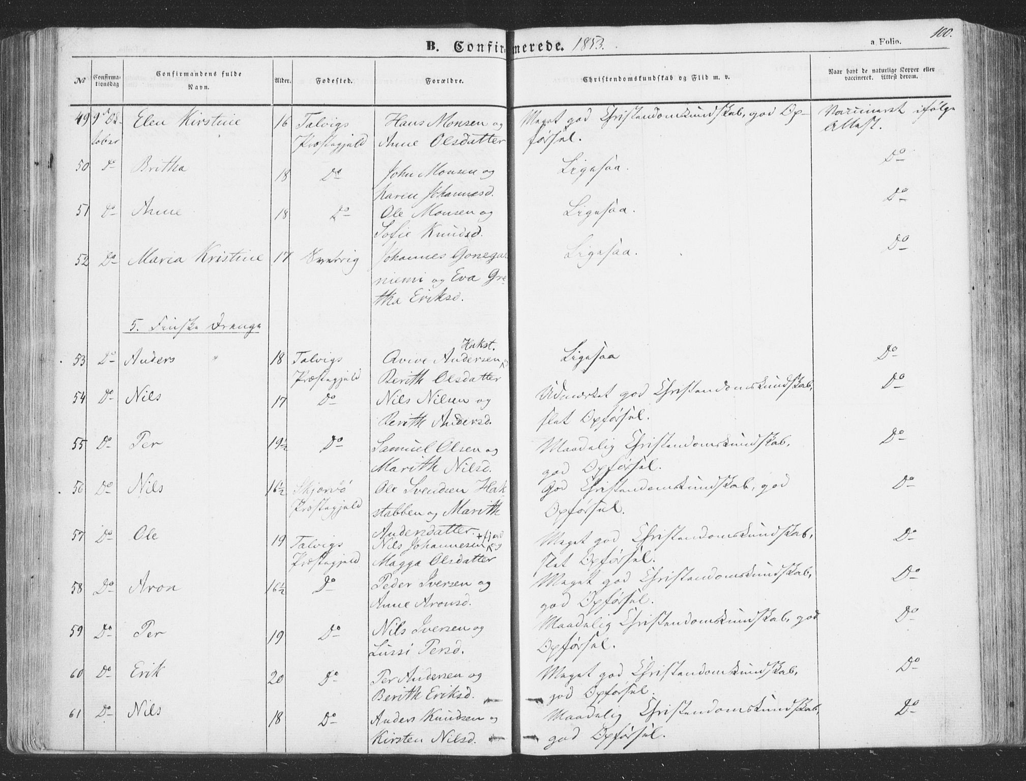 Talvik sokneprestkontor, AV/SATØ-S-1337/H/Ha/L0010kirke: Parish register (official) no. 10, 1852-1864, p. 100