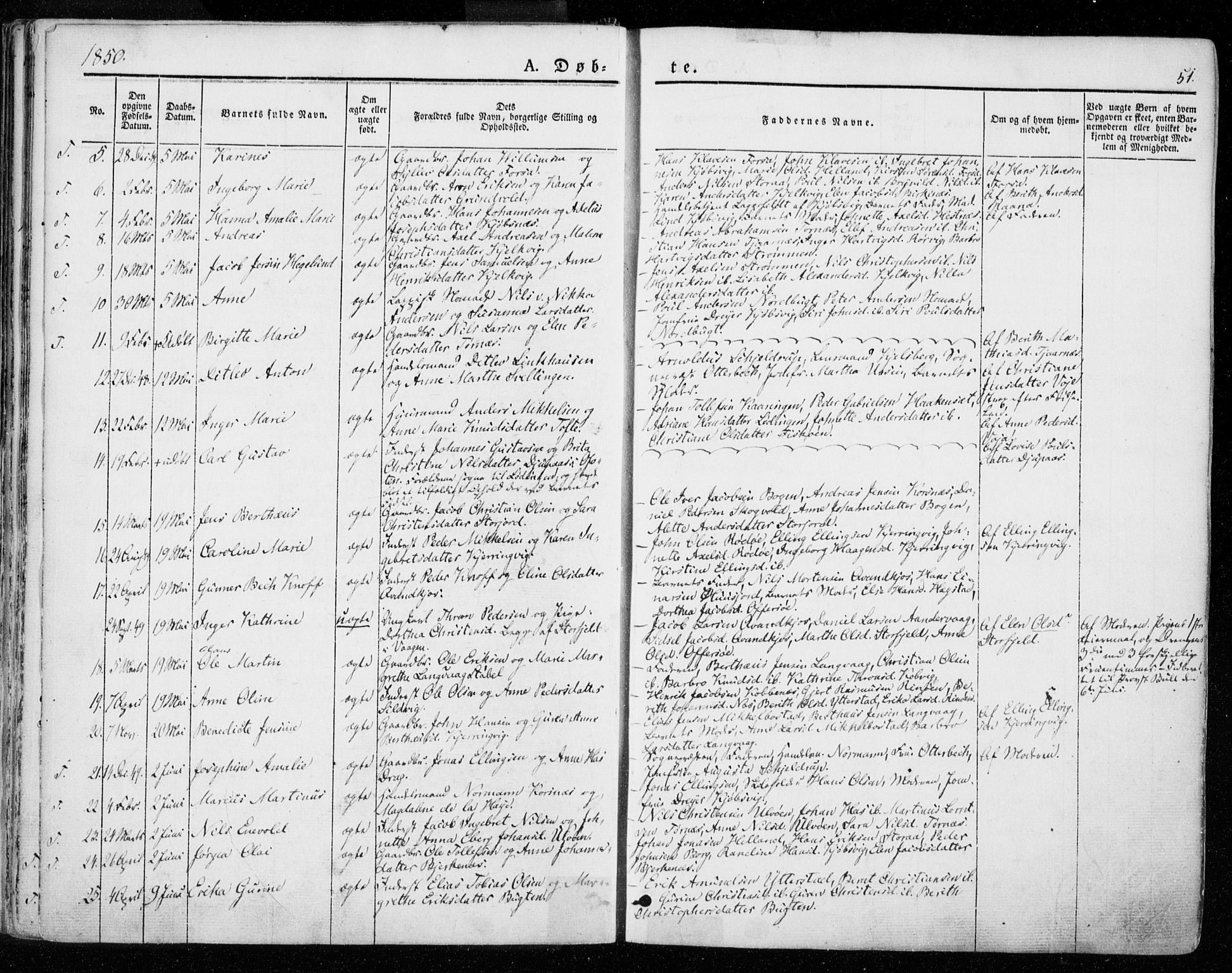 Ministerialprotokoller, klokkerbøker og fødselsregistre - Nordland, SAT/A-1459/872/L1033: Parish register (official) no. 872A08, 1840-1863, p. 51