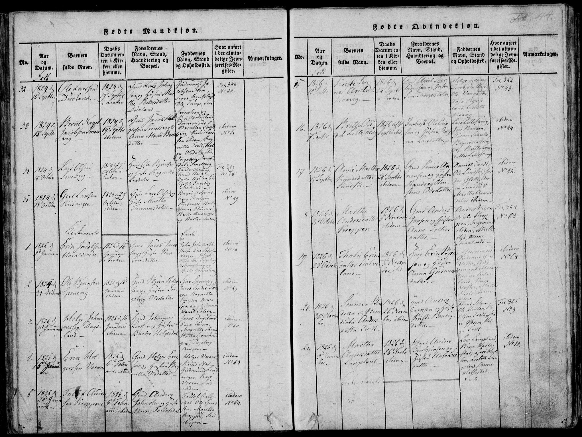 Skjold sokneprestkontor, AV/SAST-A-101847/H/Ha/Haa/L0003: Parish register (official) no. A 3, 1815-1835, p. 44