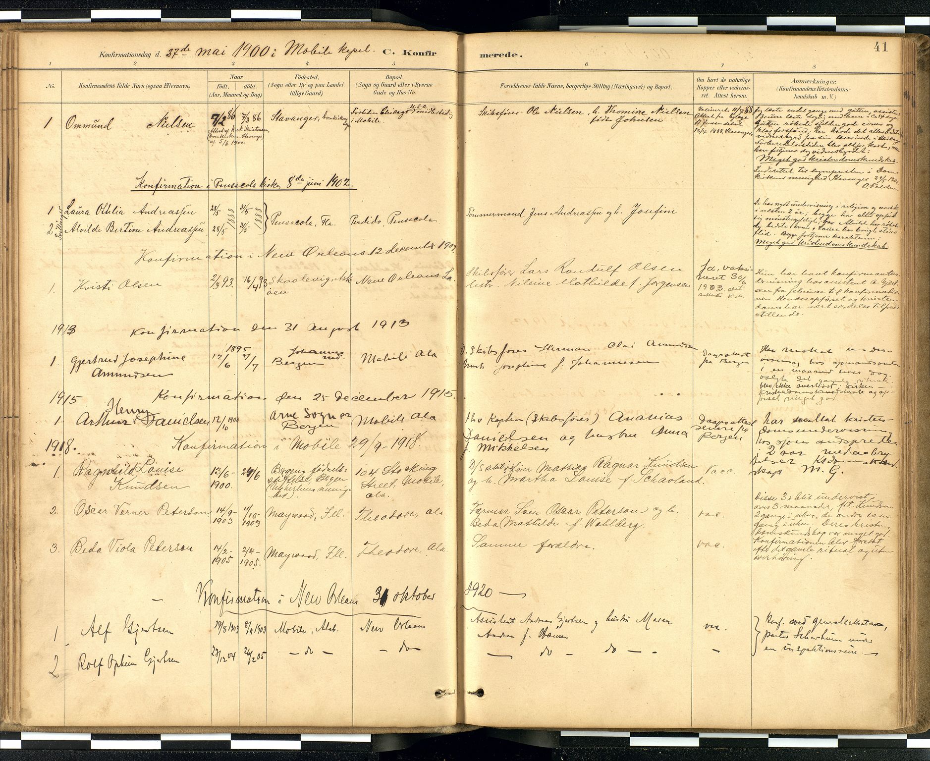 Den norske sjømannsmisjon i utlandet / Quebec (Canada) samt Pensacola--Savannah-Mobile-New Orleans-Gulfport (Gulfhamnene i USA), AV/SAB-SAB/PA-0114/H/Ha/L0001: Parish register (official) no. A 1, 1887-1924, p. 40b-41a