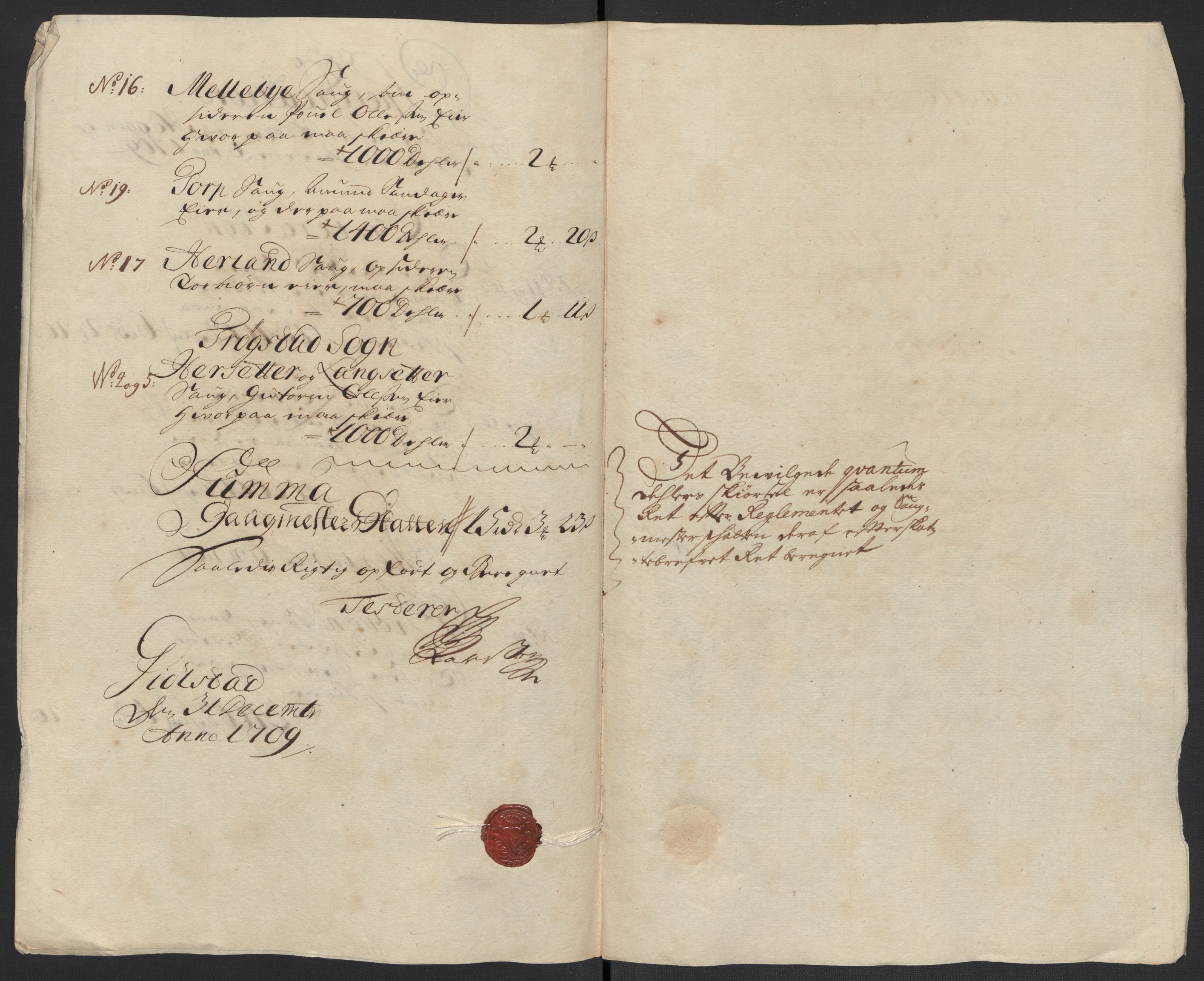 Rentekammeret inntil 1814, Reviderte regnskaper, Fogderegnskap, RA/EA-4092/R07/L0301: Fogderegnskap Rakkestad, Heggen og Frøland, 1709, p. 193