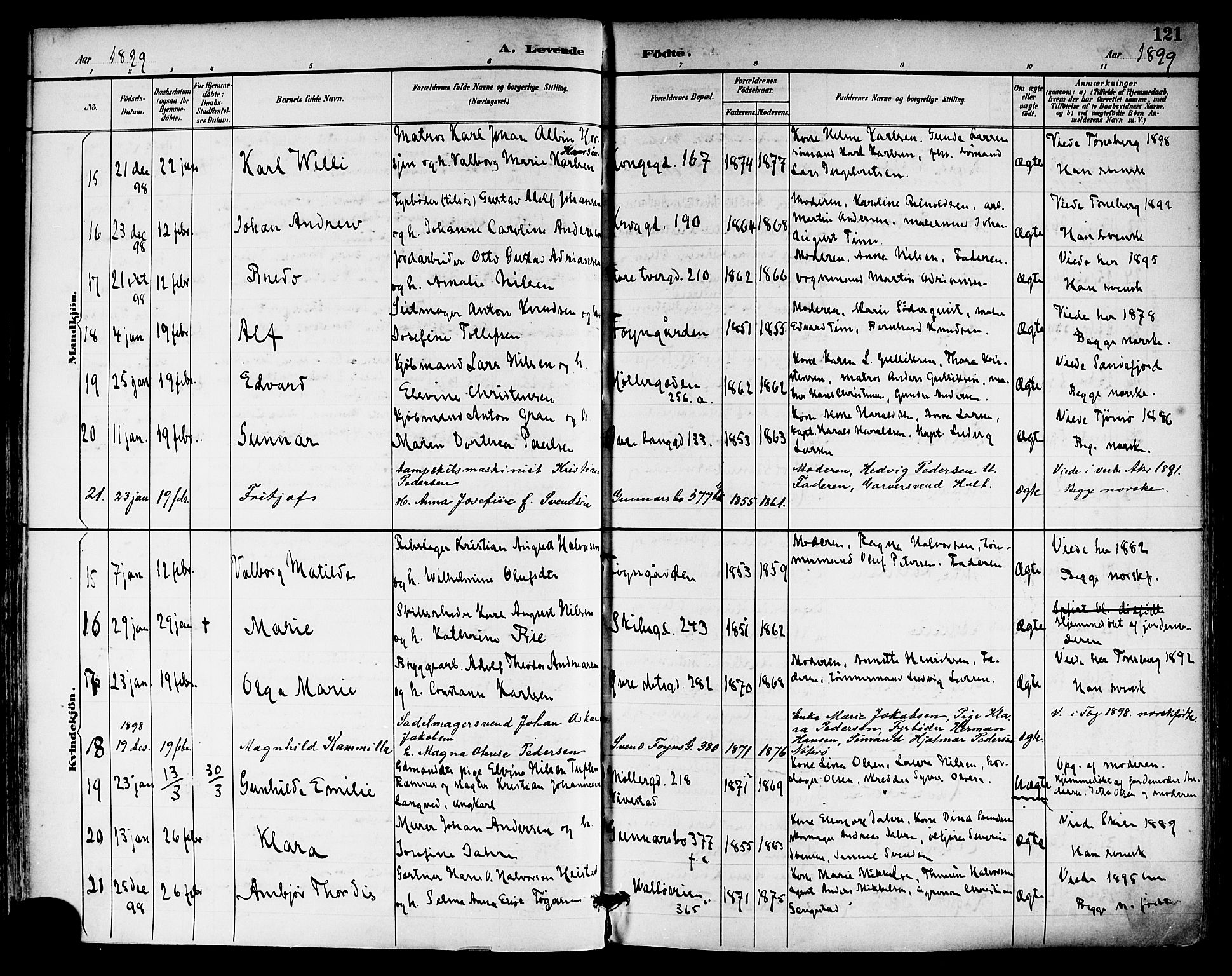 Tønsberg kirkebøker, AV/SAKO-A-330/F/Fa/L0012: Parish register (official) no. I 12, 1891-1899, p. 121