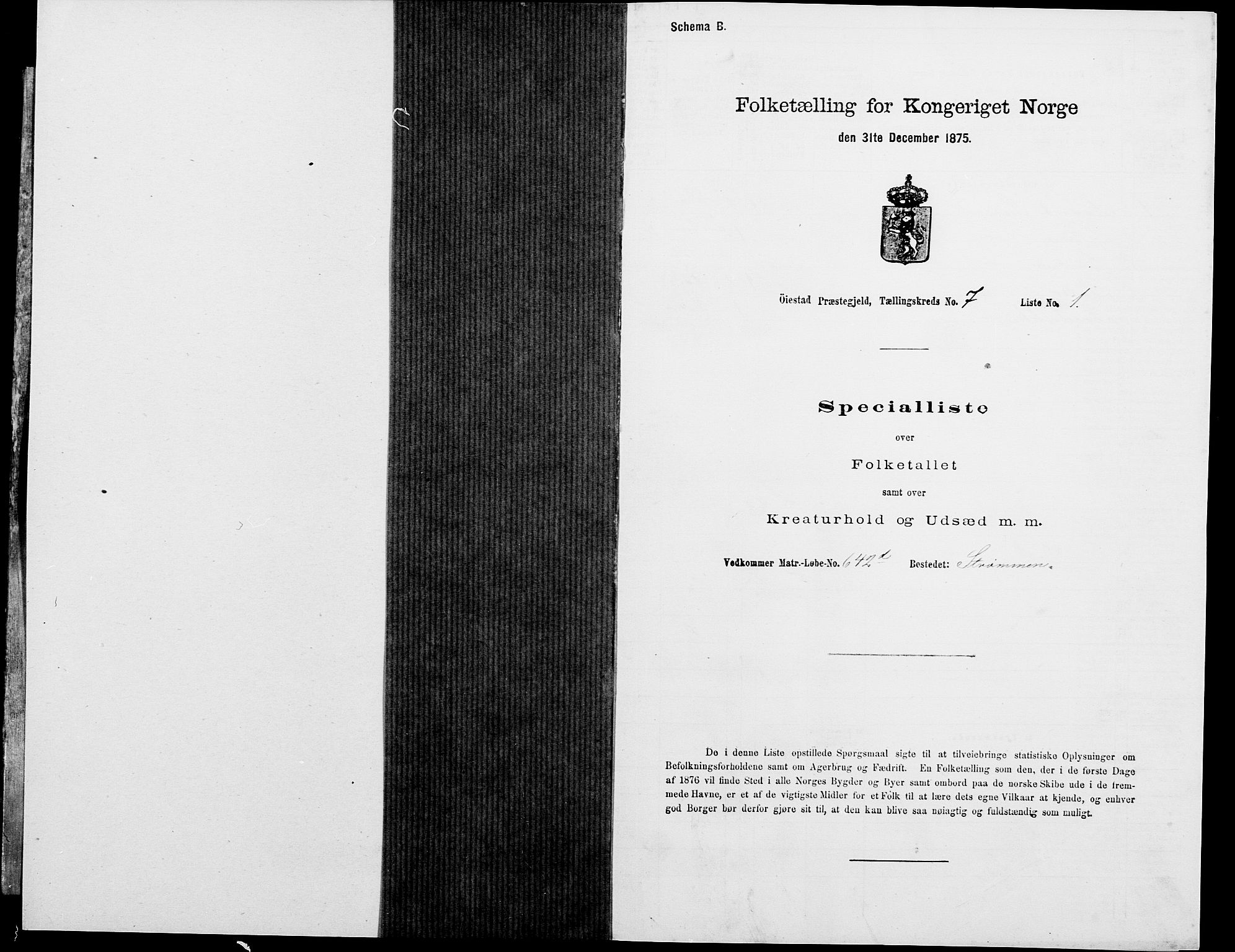 SAK, 1875 census for 0920P Øyestad, 1875, p. 843