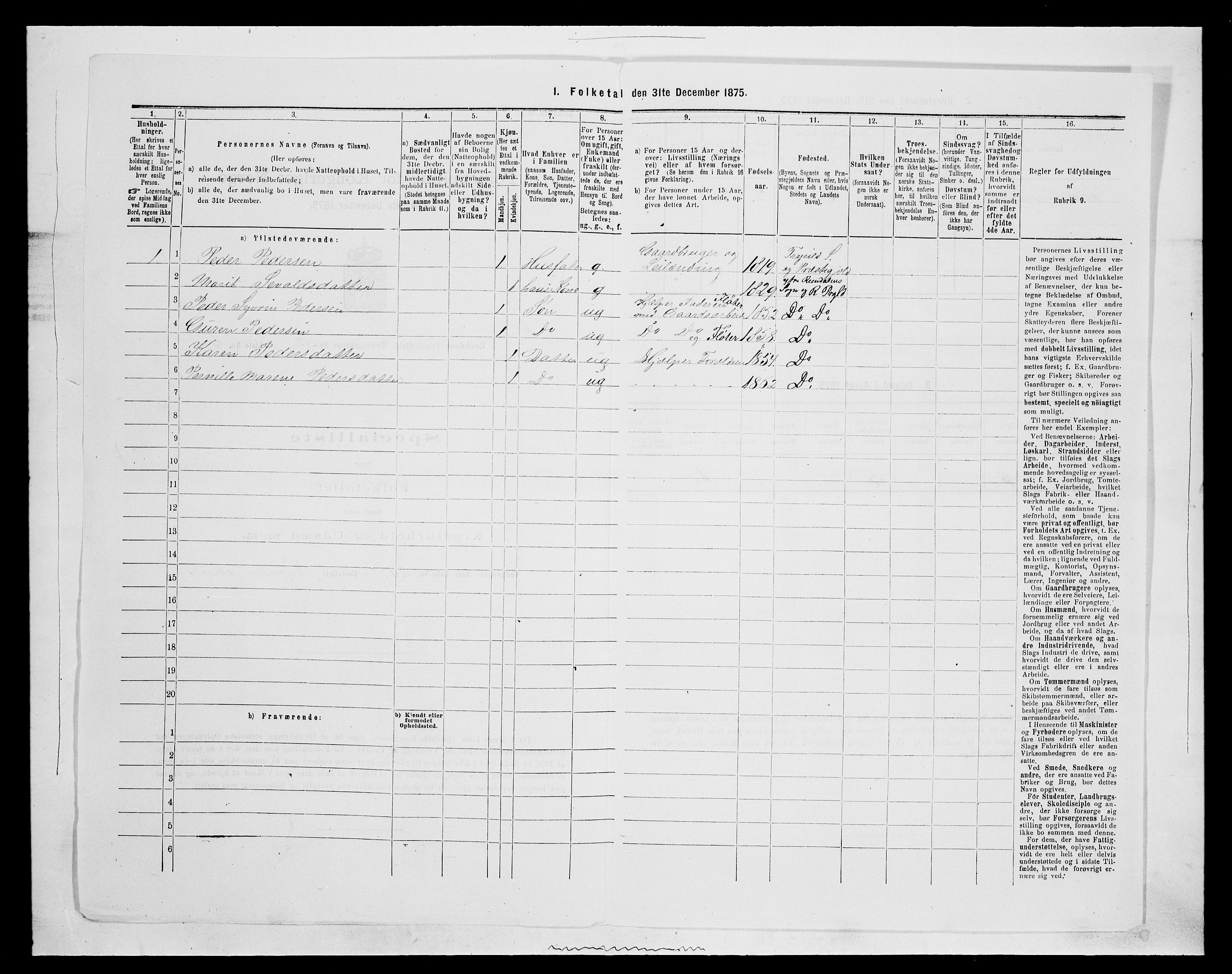 SAH, 1875 census for 0432P Rendalen, 1875, p. 1041