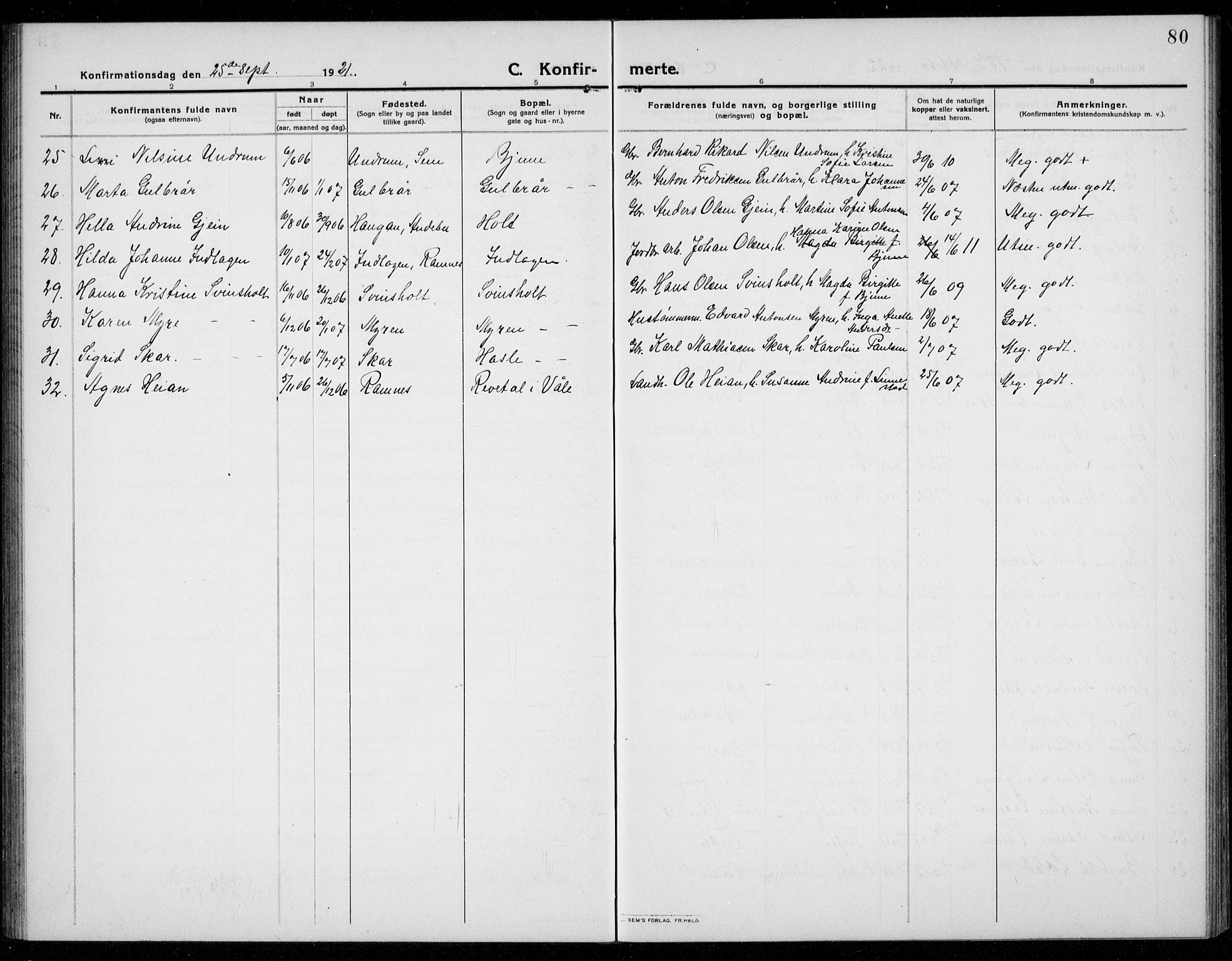 Ramnes kirkebøker, AV/SAKO-A-314/G/Ga/L0005: Parish register (copy) no. I 5, 1912-1936, p. 80