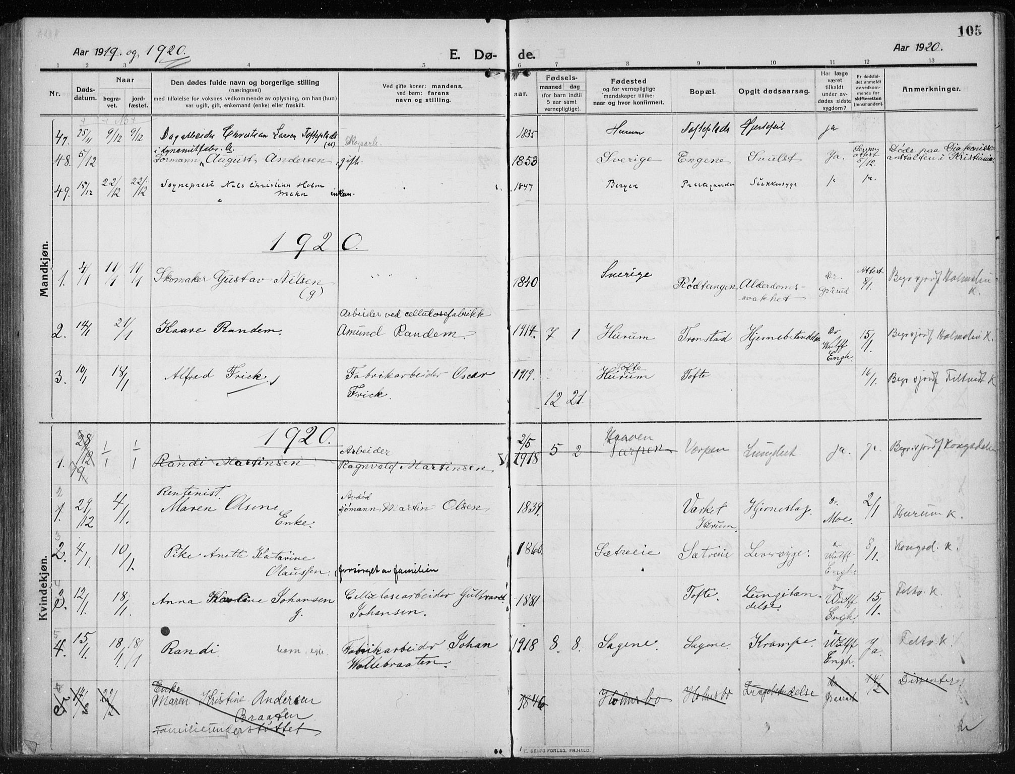 Hurum kirkebøker, SAKO/A-229/F/Fa/L0017: Parish register (official) no. 17, 1910-1925, p. 105