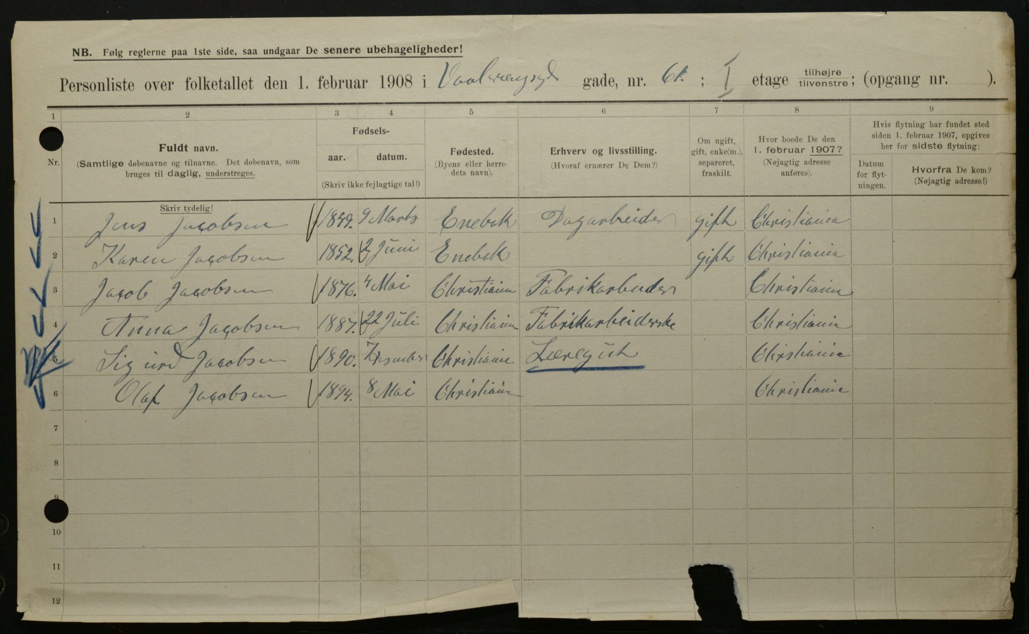 OBA, Municipal Census 1908 for Kristiania, 1908, p. 113275