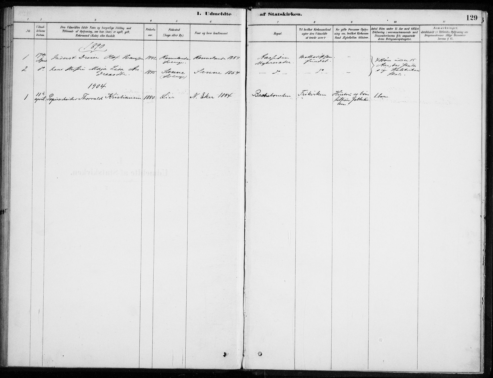 Åssiden kirkebøker, SAKO/A-251/F/Fa/L0001: Parish register (official) no. 1, 1878-1904, p. 129