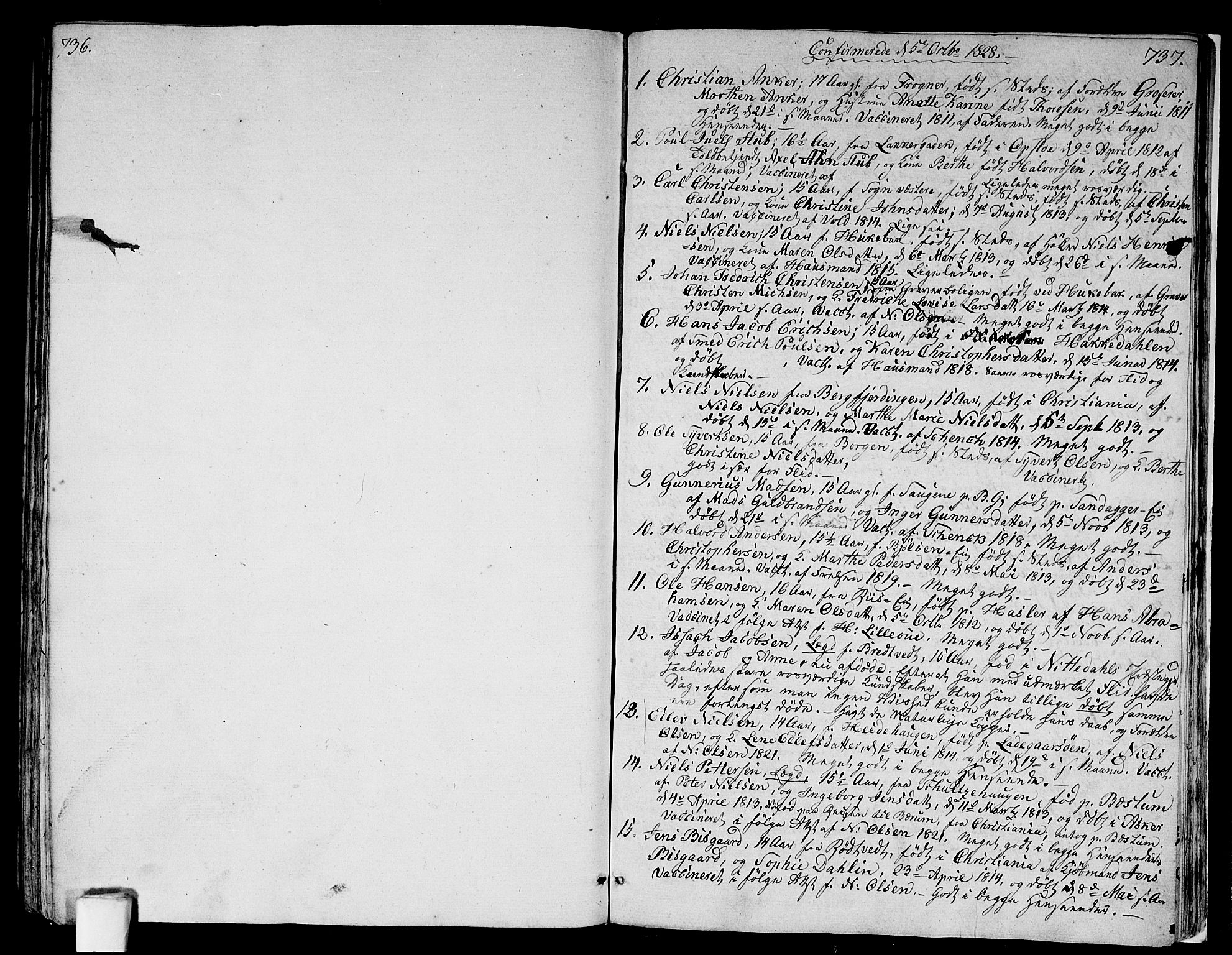 Aker prestekontor kirkebøker, SAO/A-10861/G/L0004: Parish register (copy) no. 4, 1819-1829, p. 736-737