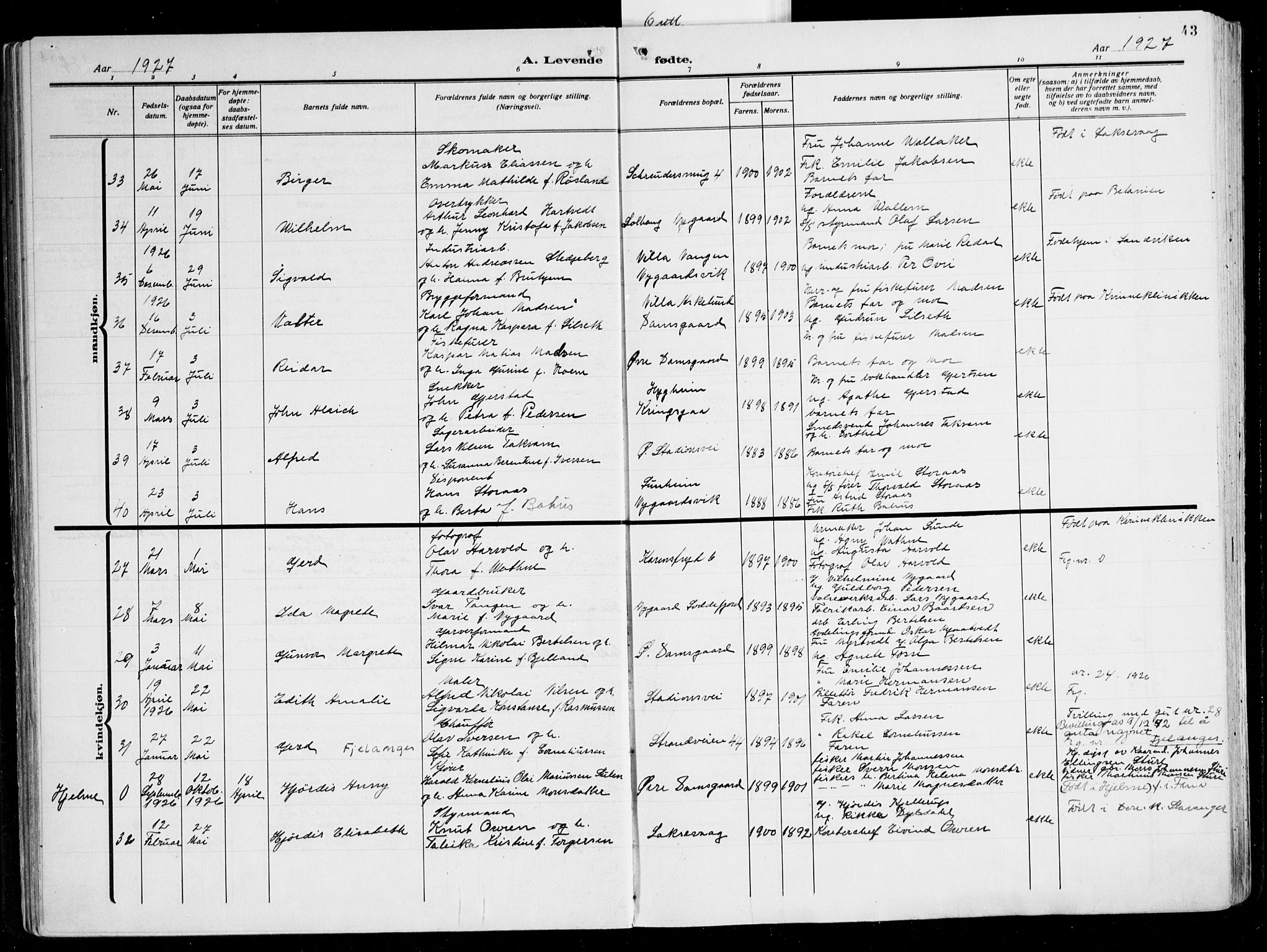 Laksevåg Sokneprestembete, AV/SAB-A-76501/H/Ha/Hab/Haba: Parish register (copy) no. A 7, 1923-1945, p. 43