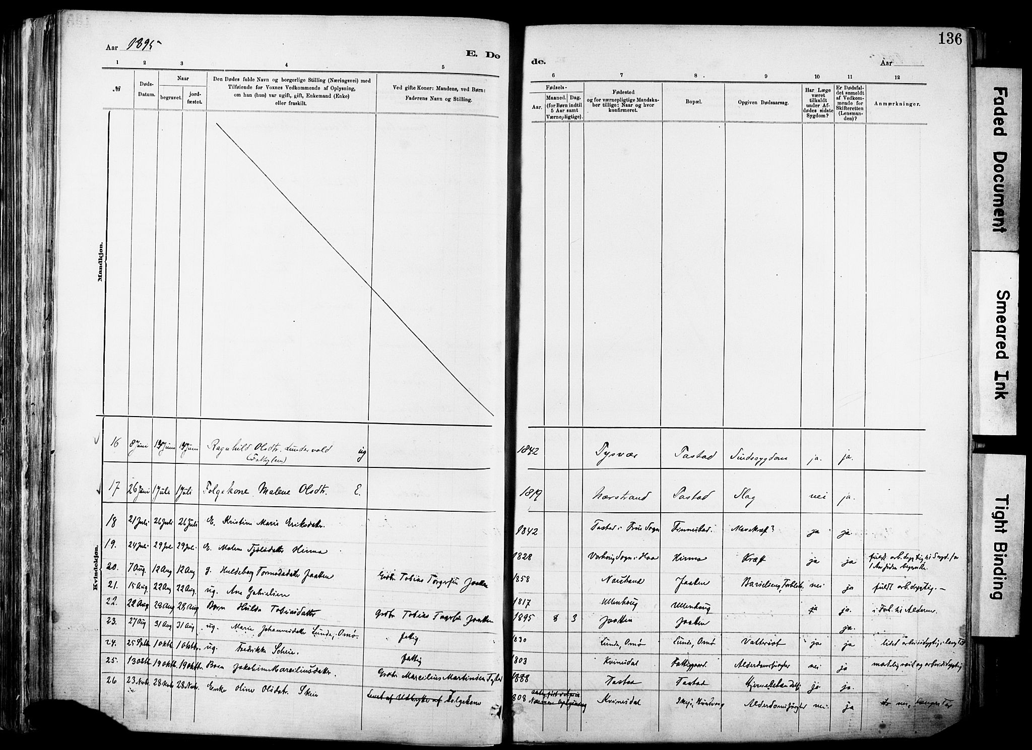 Hetland sokneprestkontor, SAST/A-101826/30/30BA/L0012: Parish register (official) no. A 12, 1882-1912, p. 136