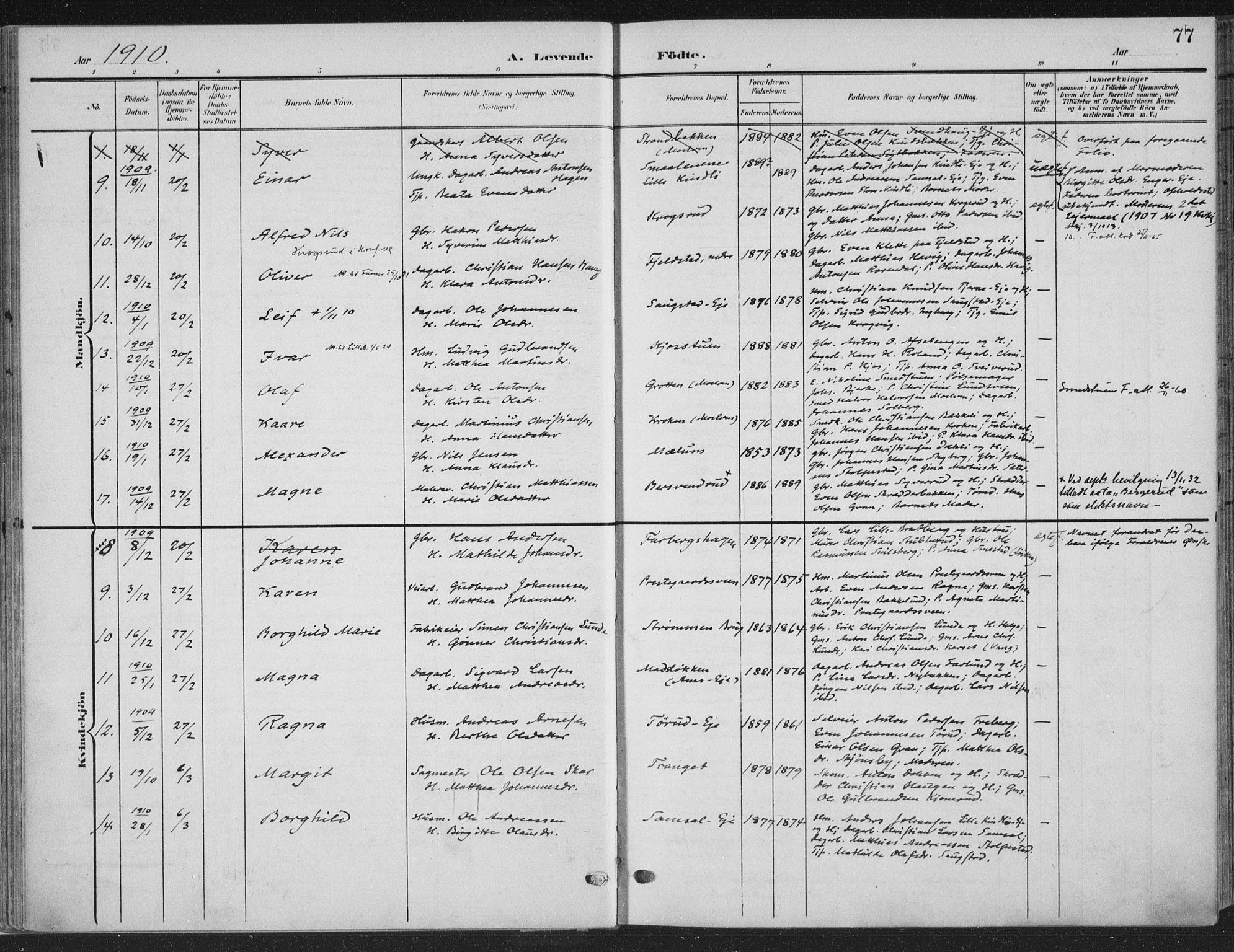 Ringsaker prestekontor, AV/SAH-PREST-014/K/Ka/L0018: Parish register (official) no. 18, 1903-1912, p. 77