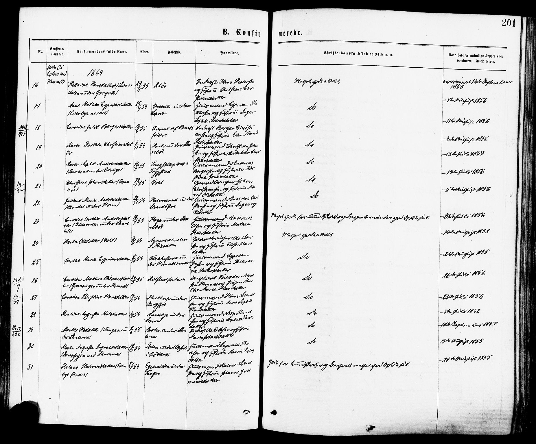 Høland prestekontor Kirkebøker, AV/SAO-A-10346a/F/Fa/L0012.a: Parish register (official) no. I 12A, 1869-1879, p. 201