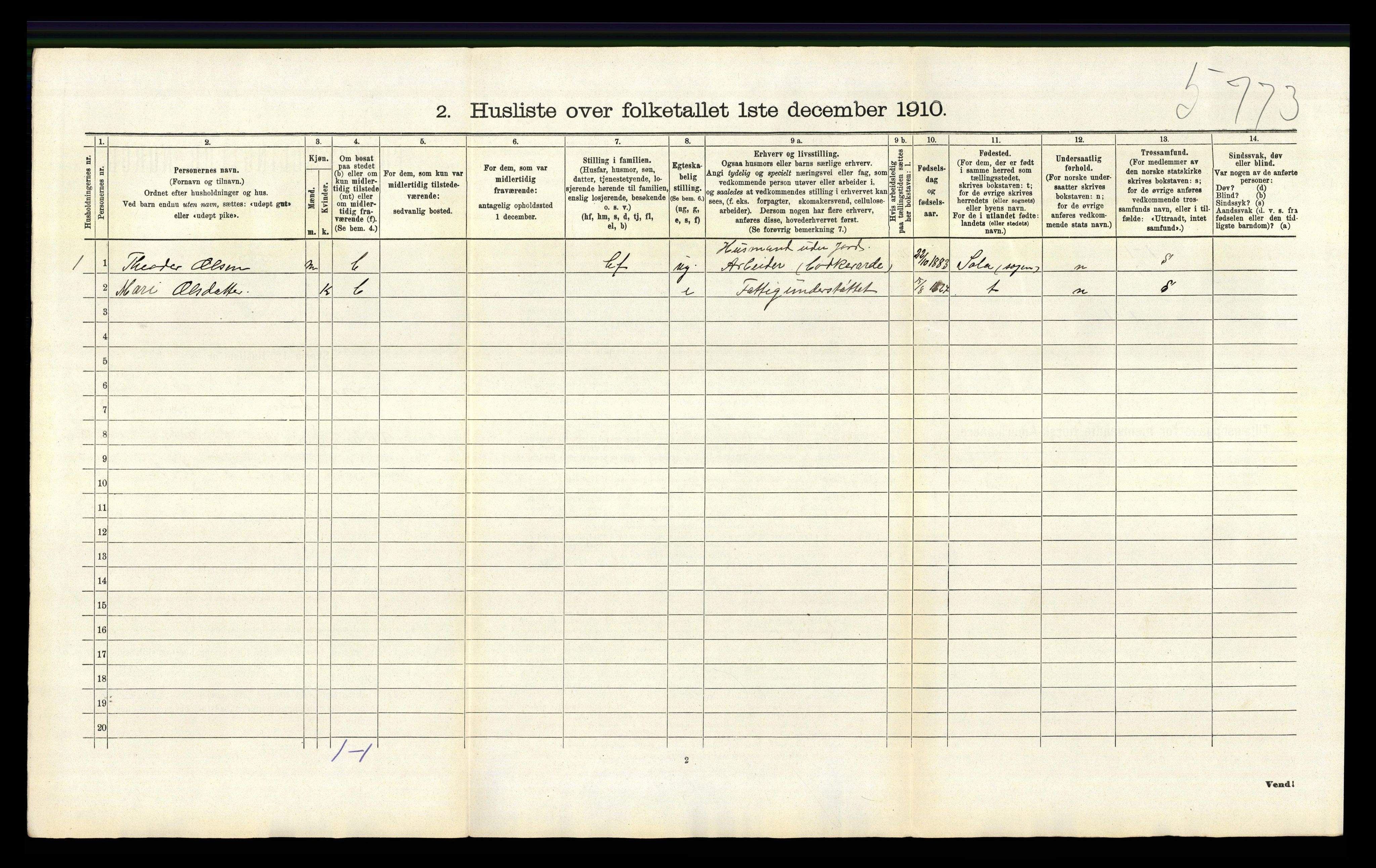 RA, 1910 census for Vikedal, 1910, p. 1048