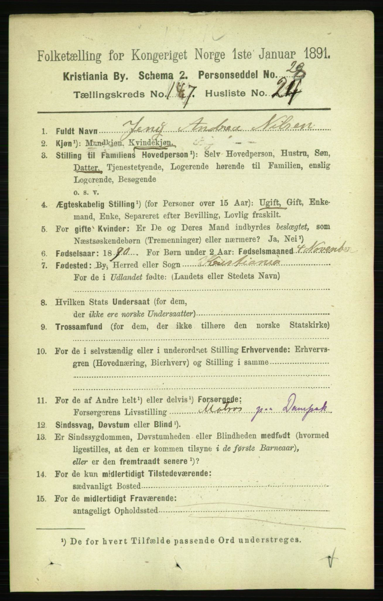 RA, 1891 census for 0301 Kristiania, 1891, p. 82258