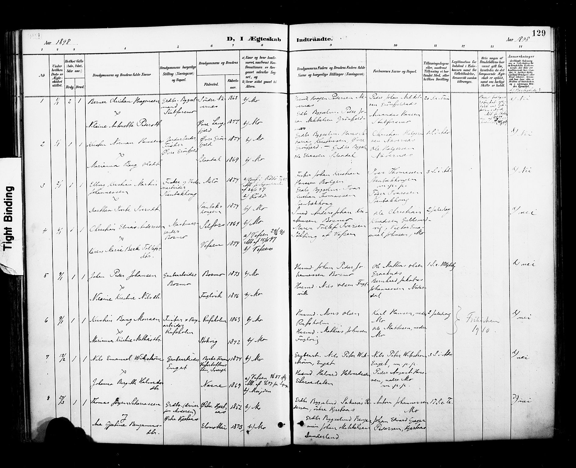 Ministerialprotokoller, klokkerbøker og fødselsregistre - Nordland, SAT/A-1459/827/L0401: Parish register (official) no. 827A13, 1887-1905, p. 129