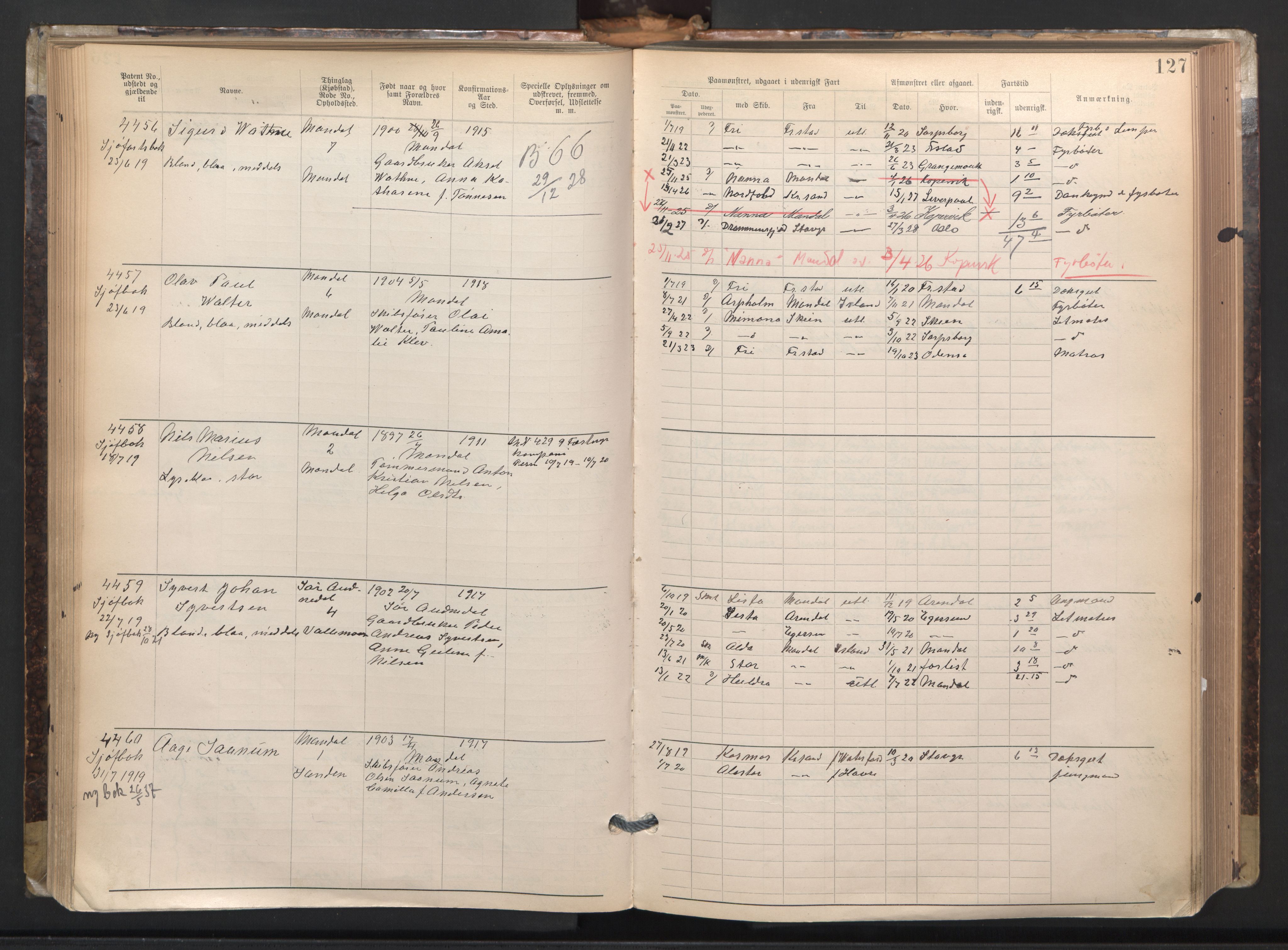 Mandal mønstringskrets, AV/SAK-2031-0016/F/Fa/L0003: Annotasjonsrulle nr 3831-4730 med register, L-5, 1900-1948, p. 151