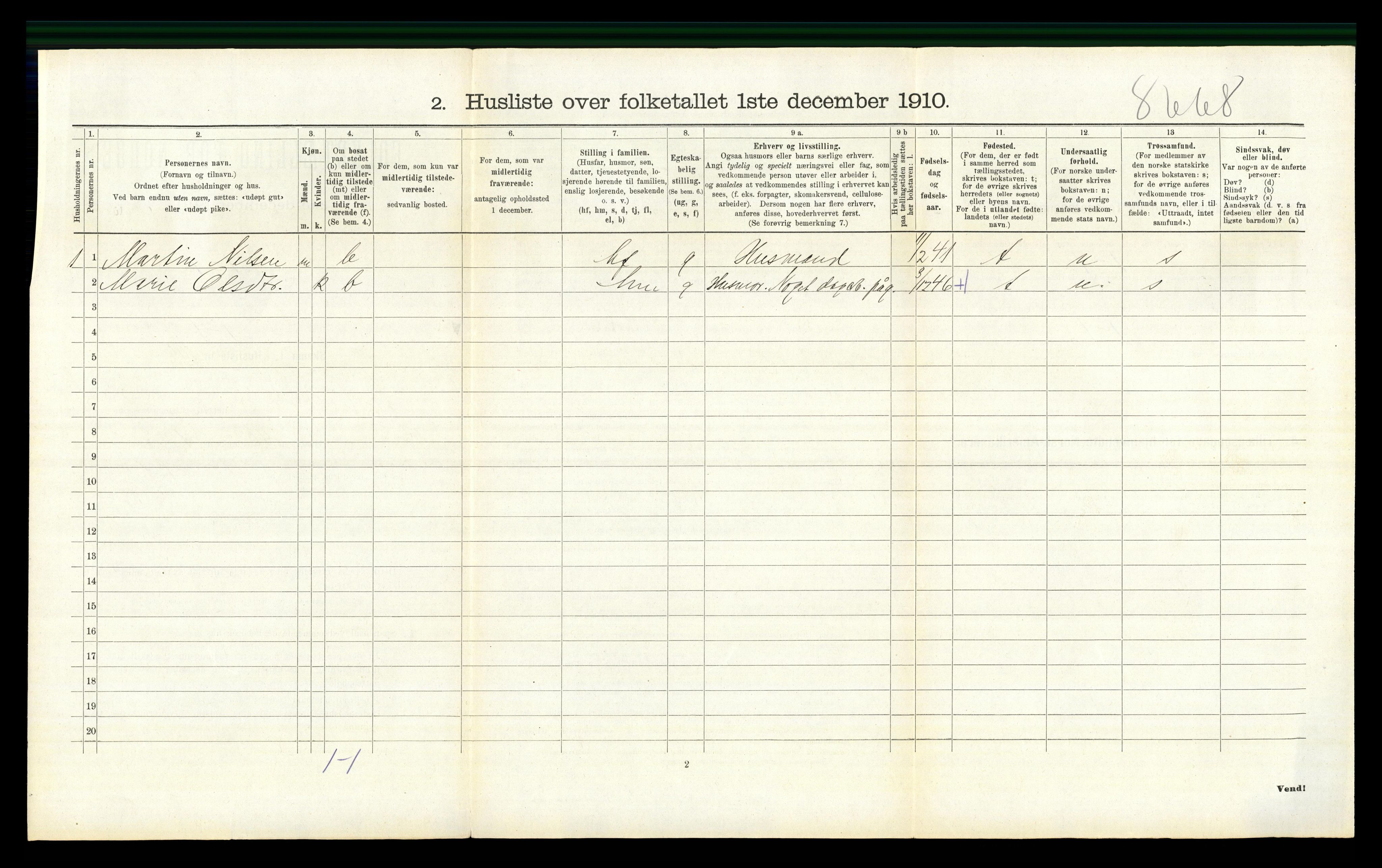 RA, 1910 census for Nes, 1910, p. 496