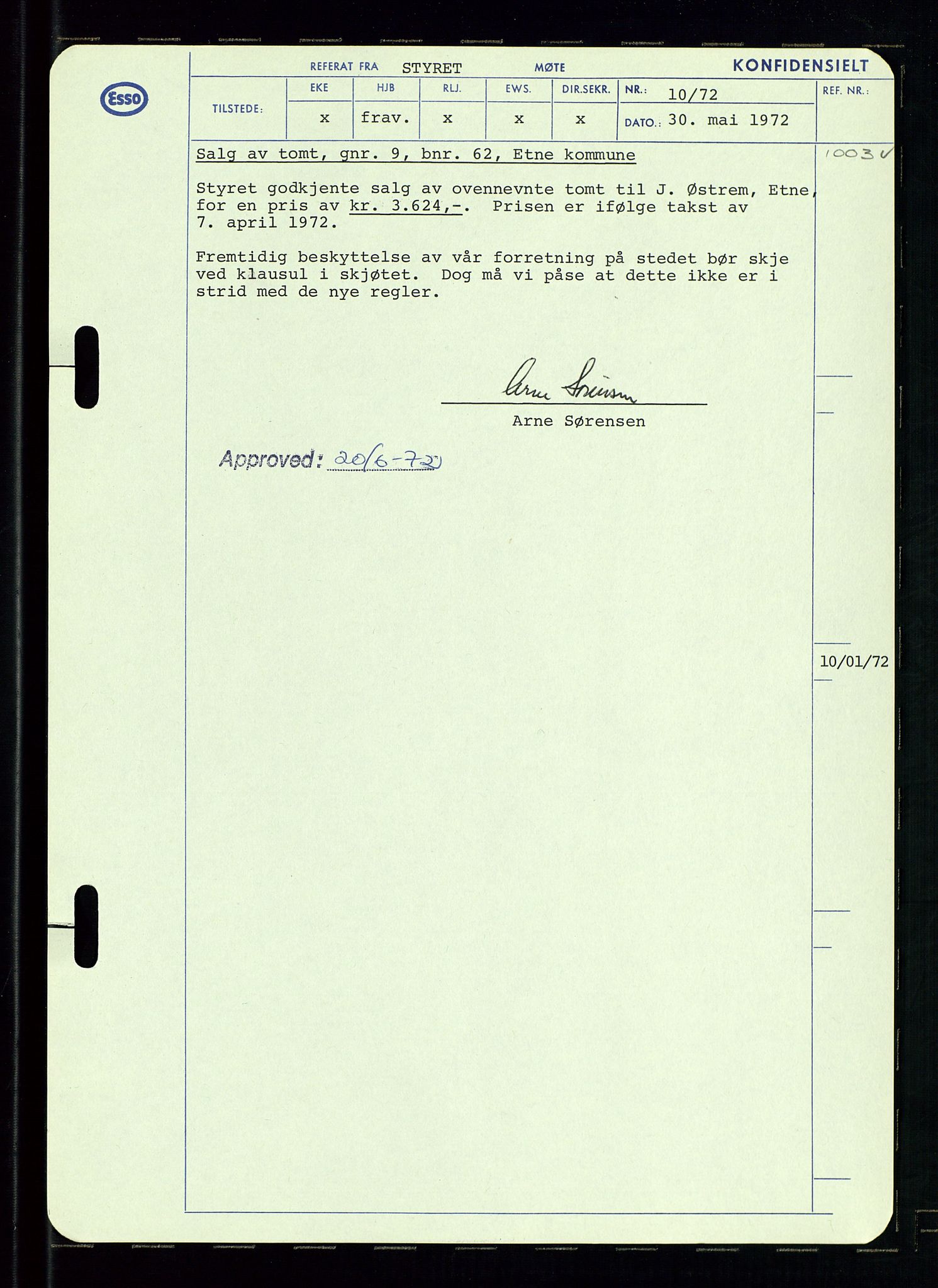 Pa 0982 - Esso Norge A/S, AV/SAST-A-100448/A/Aa/L0003/0002: Den administrerende direksjon Board minutes (styrereferater) og Bedriftforsamlingsprotokoll / Den administrerende direksjon Board minutes (styrereferater), 1970-1974, p. 110