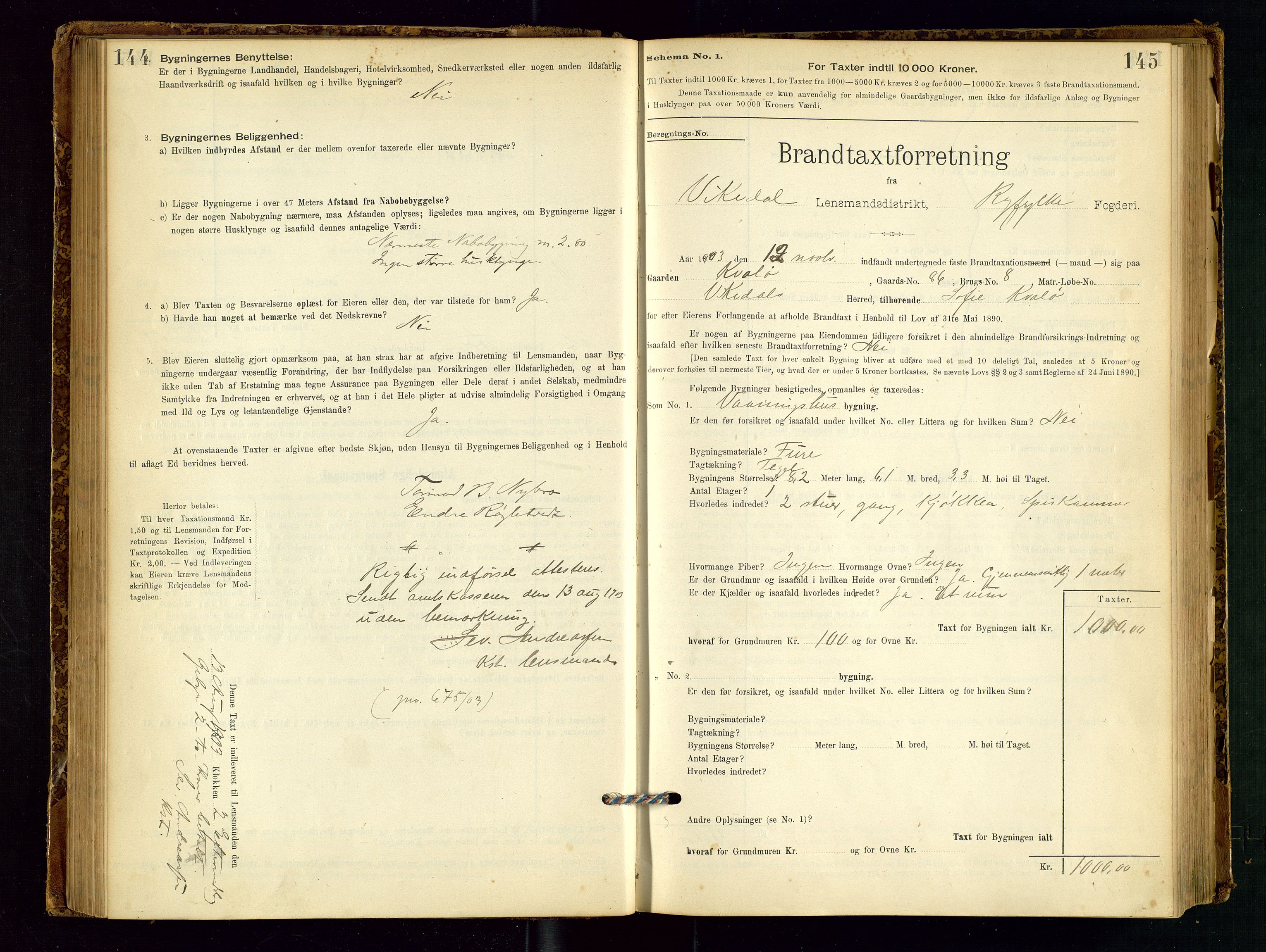 Vikedal lensmannskontor, SAST/A-100179/Gob/L0004: Branntakstprotokoll, 1894-1952, p. 144-145