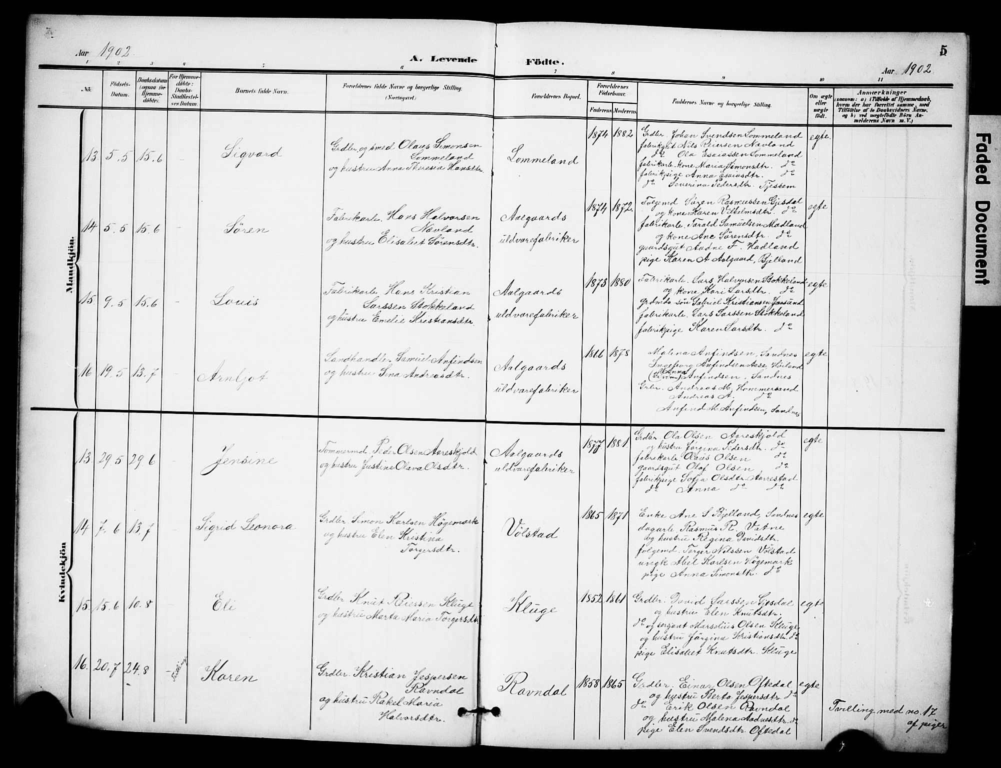 Lye sokneprestkontor, AV/SAST-A-101794/001/30BB/L0009: Parish register (copy) no. B 9, 1902-1923, p. 5