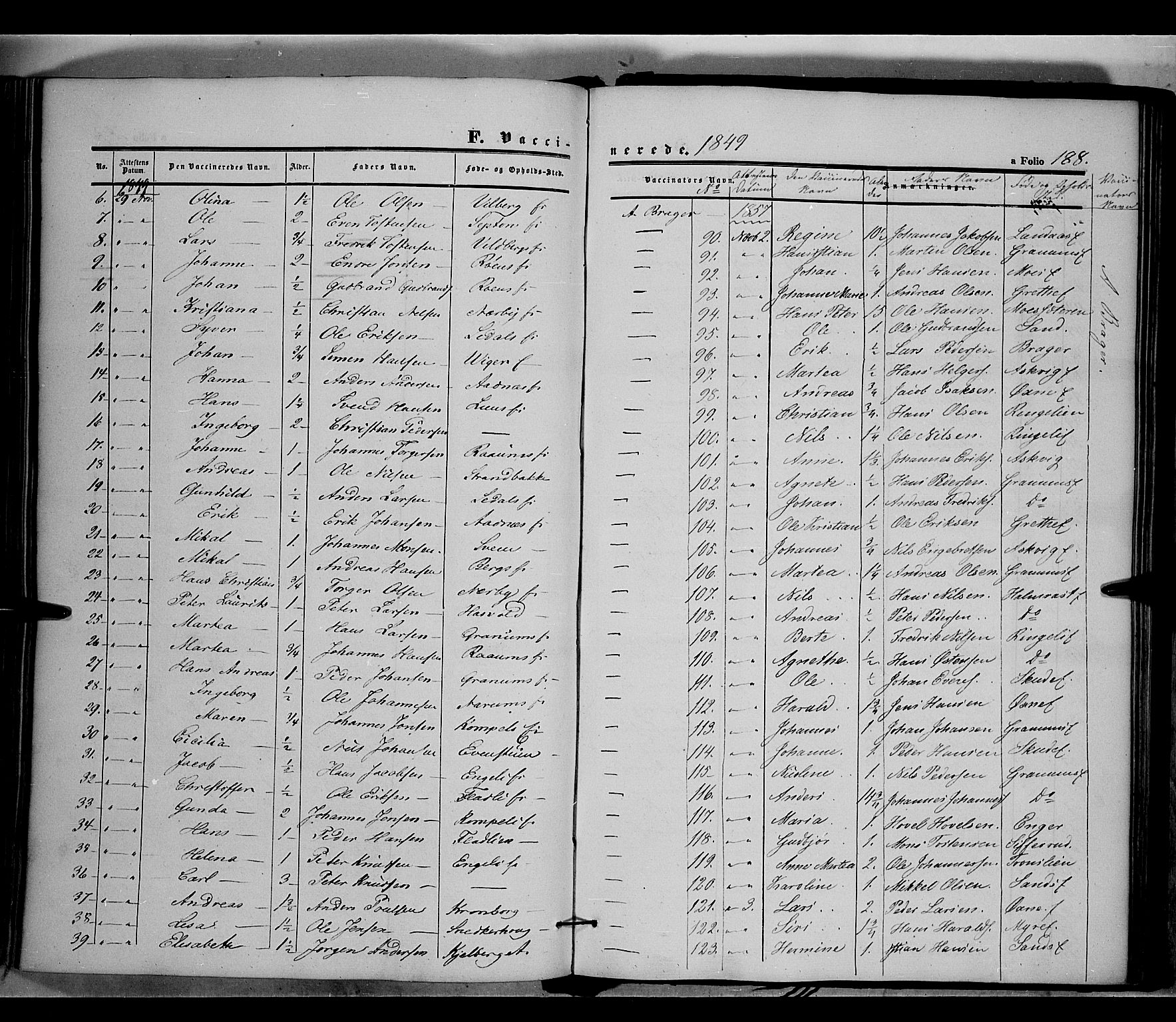 Land prestekontor, SAH/PREST-120/H/Ha/Haa/L0009: Parish register (official) no. 9, 1847-1859, p. 188
