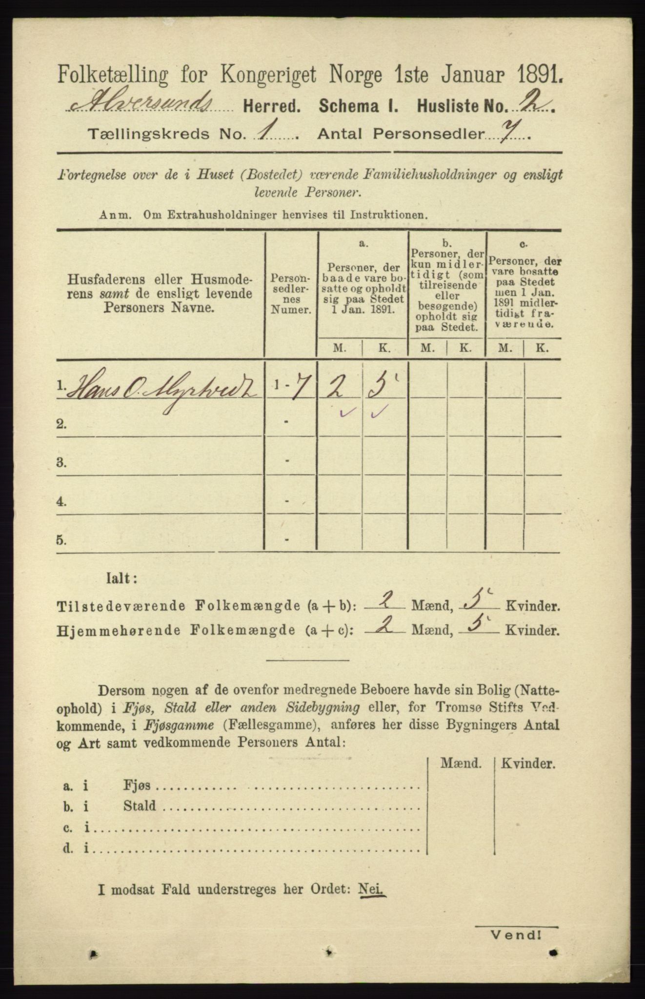 RA, 1891 census for 1257 Alversund, 1891, p. 31