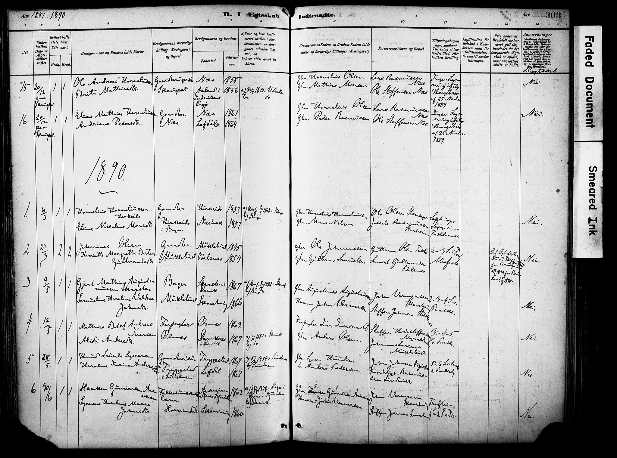 Eid sokneprestembete, AV/SAB-A-82301/H/Haa/Haab/L0001: Parish register (official) no. B 1, 1879-1906, p. 303