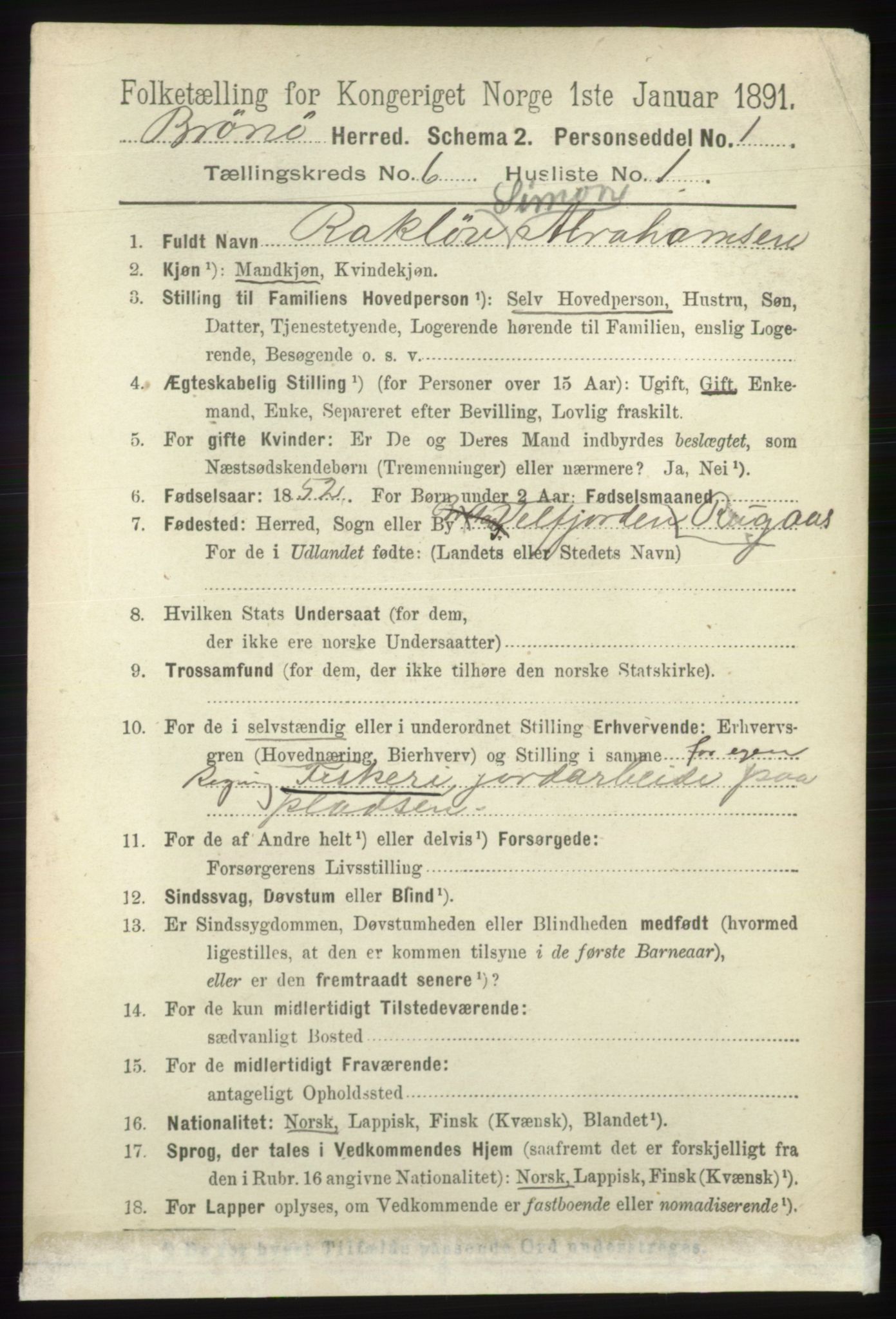 RA, 1891 census for 1814 Brønnøy, 1891, p. 3253