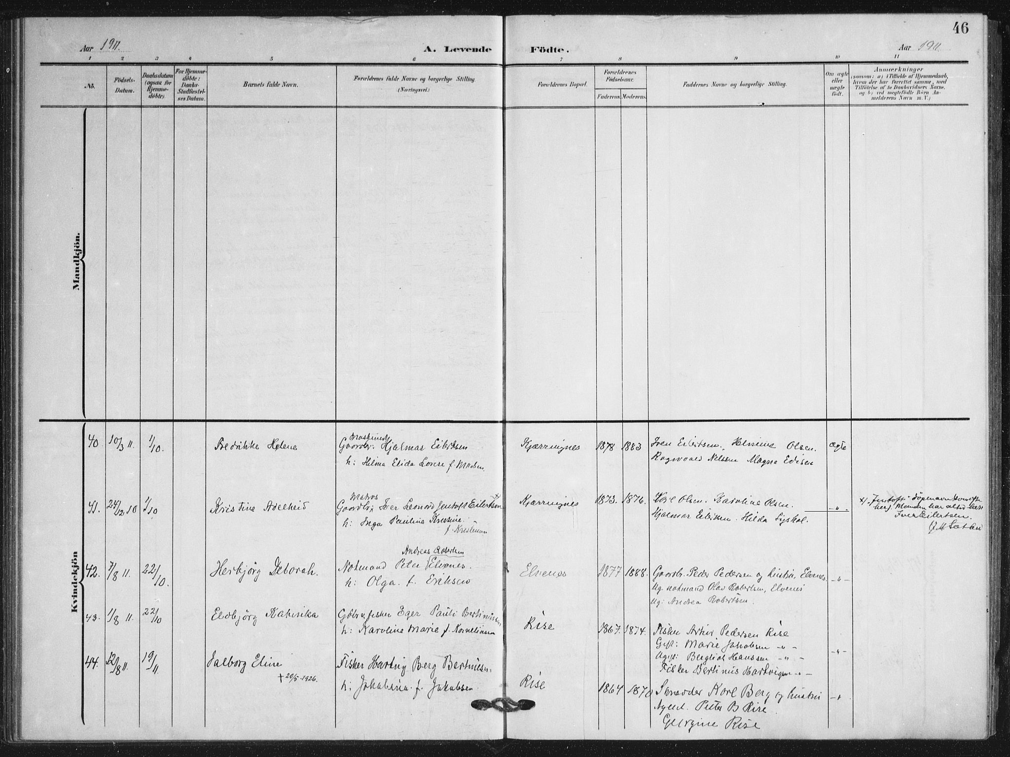 Ministerialprotokoller, klokkerbøker og fødselsregistre - Nordland, AV/SAT-A-1459/895/L1373: Parish register (official) no. 895A08, 1905-1915, p. 46