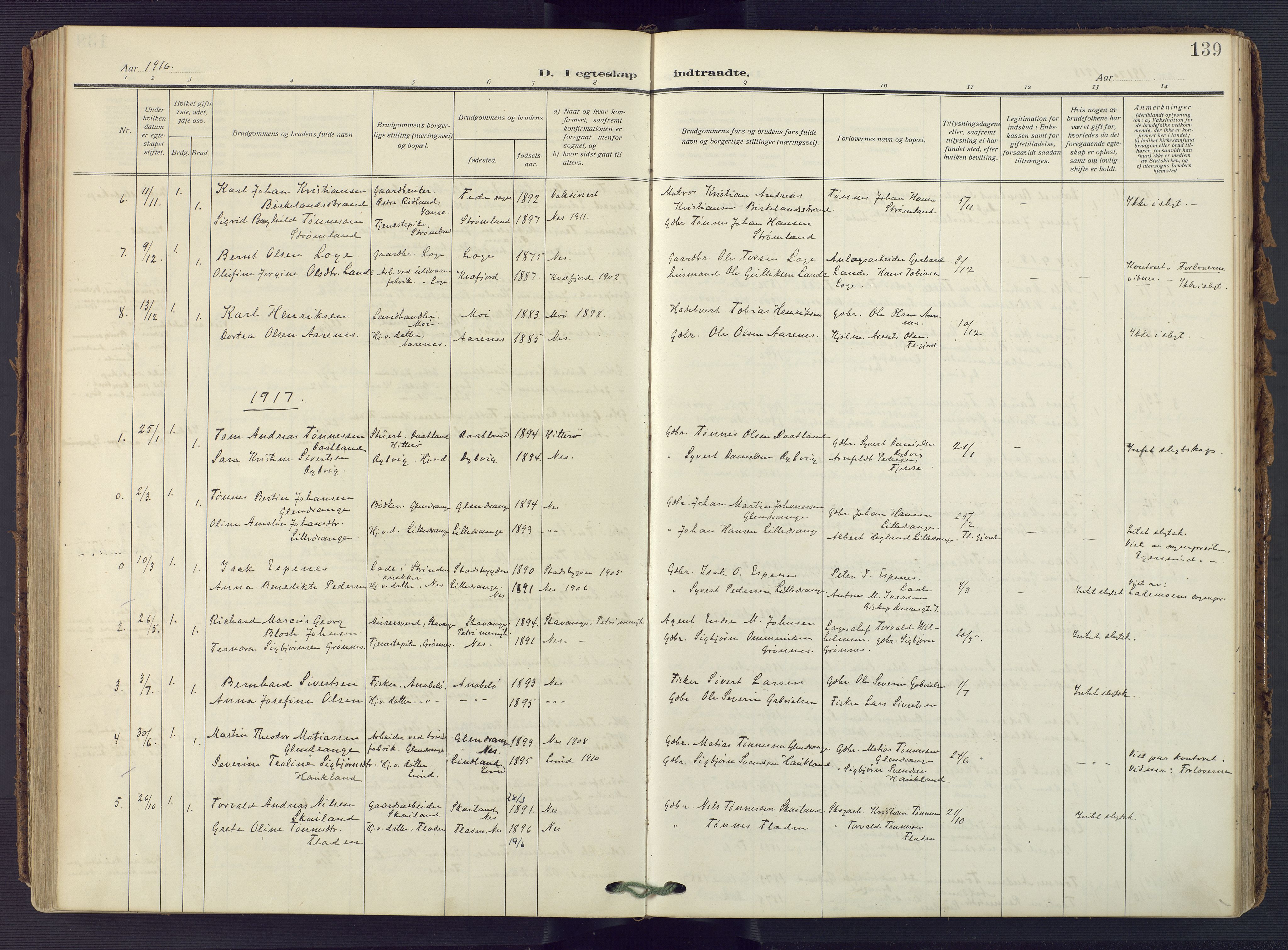 Flekkefjord sokneprestkontor, AV/SAK-1111-0012/F/Fa/Fac/L0010: Parish register (official) no. A 10, 1910-1927, p. 139