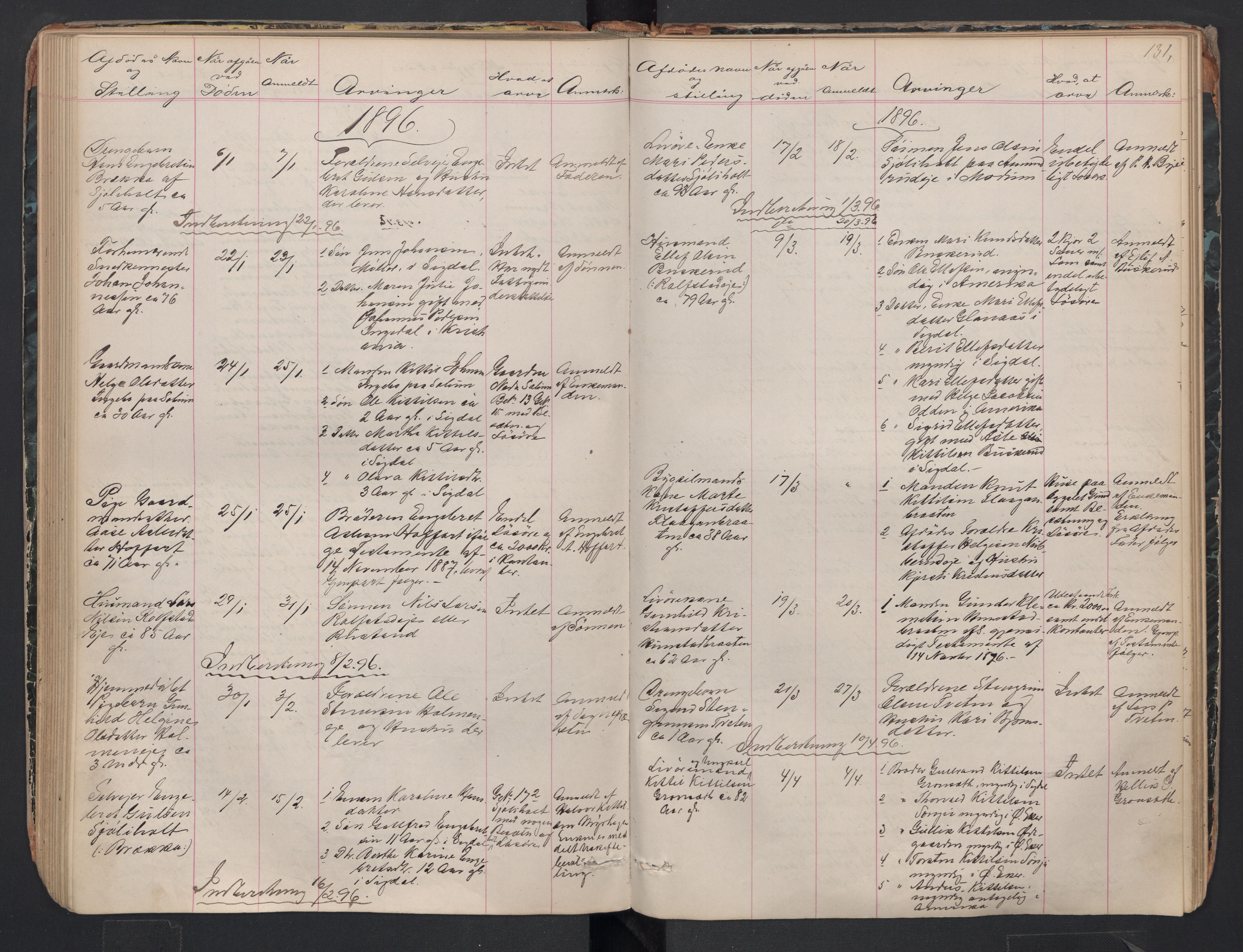 Sigdal lensmannskontor, SAKO/A-515/H/Ha/L0002: Dødsfallsprotokoll, 1866-1907, p. 131