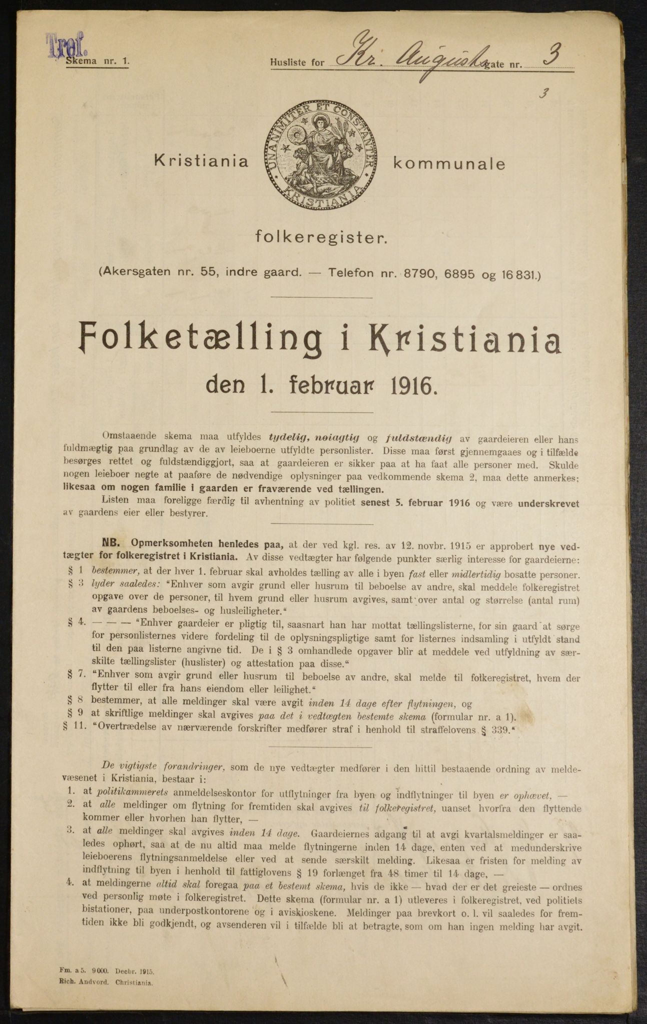 OBA, Municipal Census 1916 for Kristiania, 1916, p. 55088