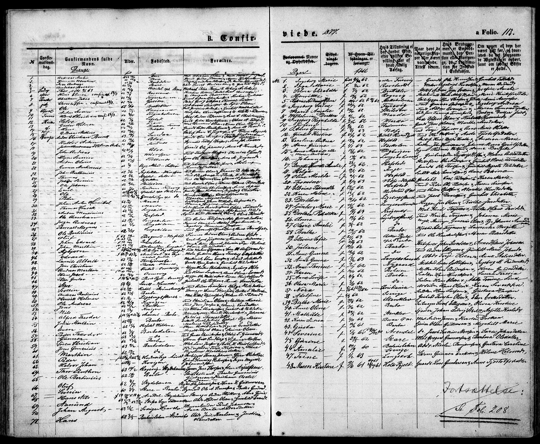 Tromøy sokneprestkontor, SAK/1111-0041/F/Fb/L0004: Parish register (copy) no. B 4, 1869-1877, p. 113