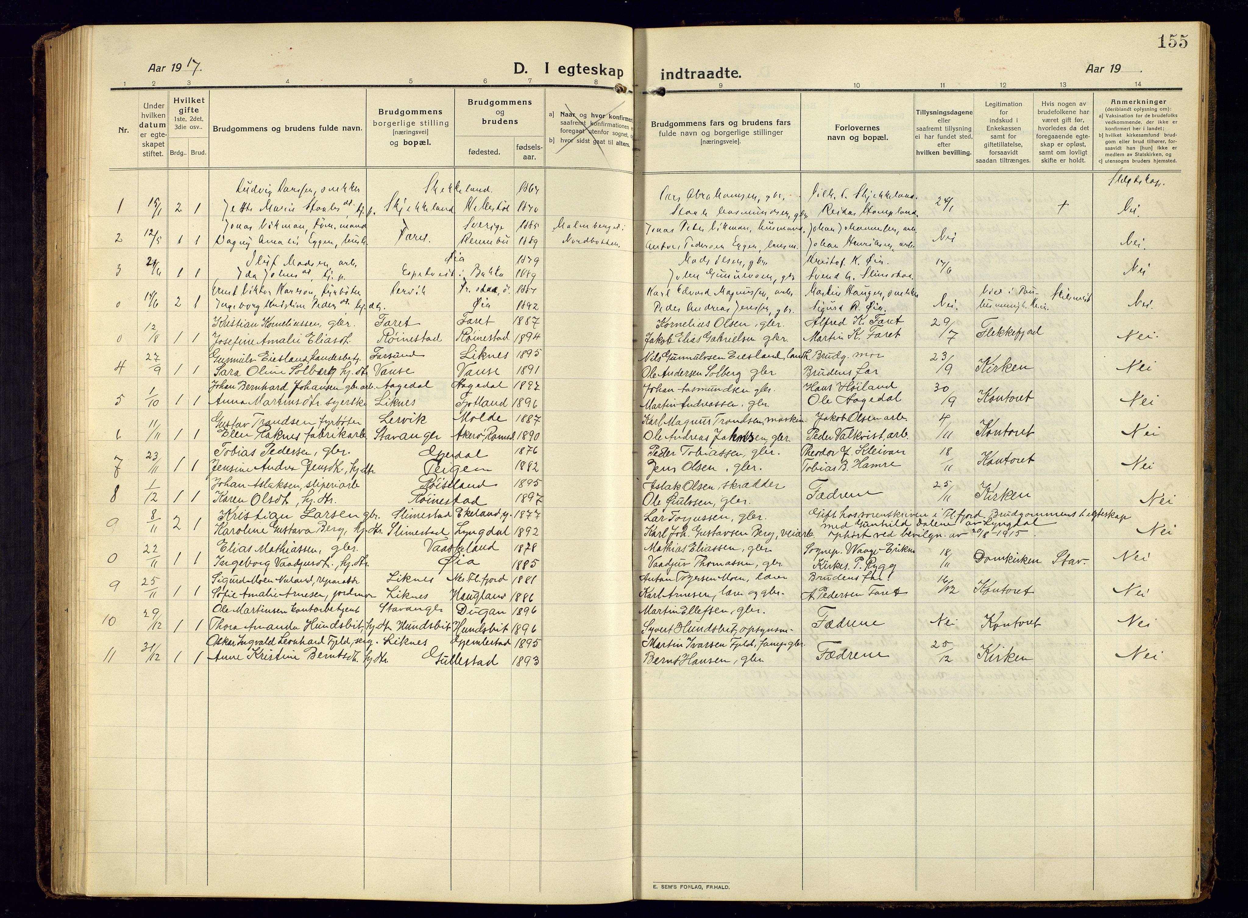 Kvinesdal sokneprestkontor, SAK/1111-0026/F/Fb/Fbb/L0004: Parish register (copy) no. B 4, 1917-1938, p. 155