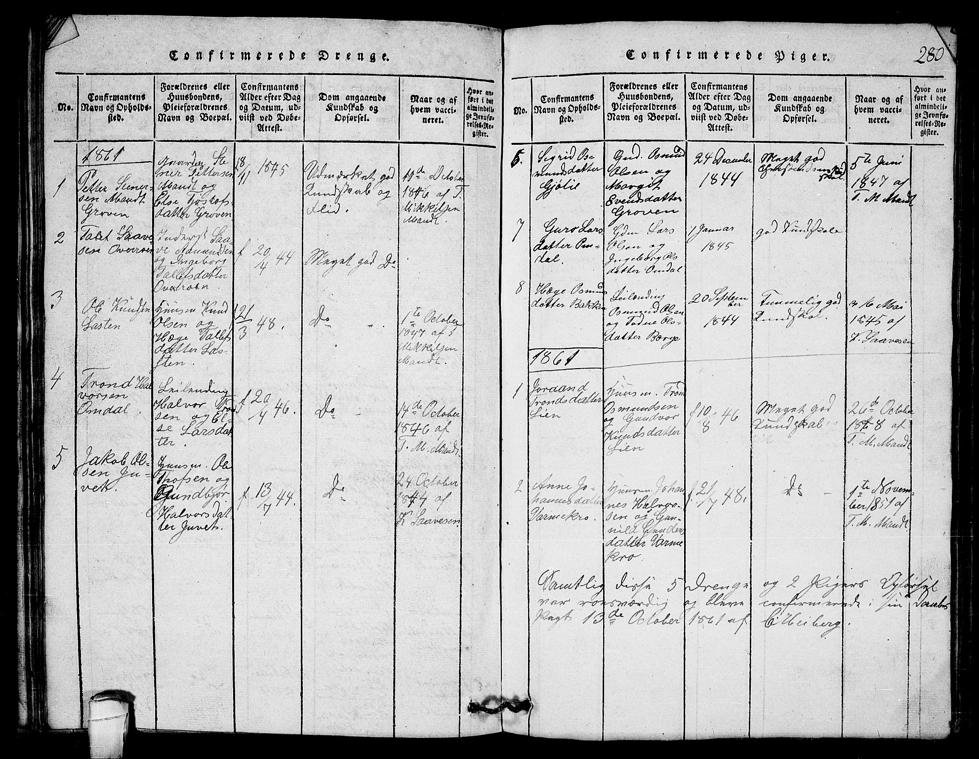 Lårdal kirkebøker, SAKO/A-284/G/Gb/L0001: Parish register (copy) no. II 1, 1815-1865, p. 280