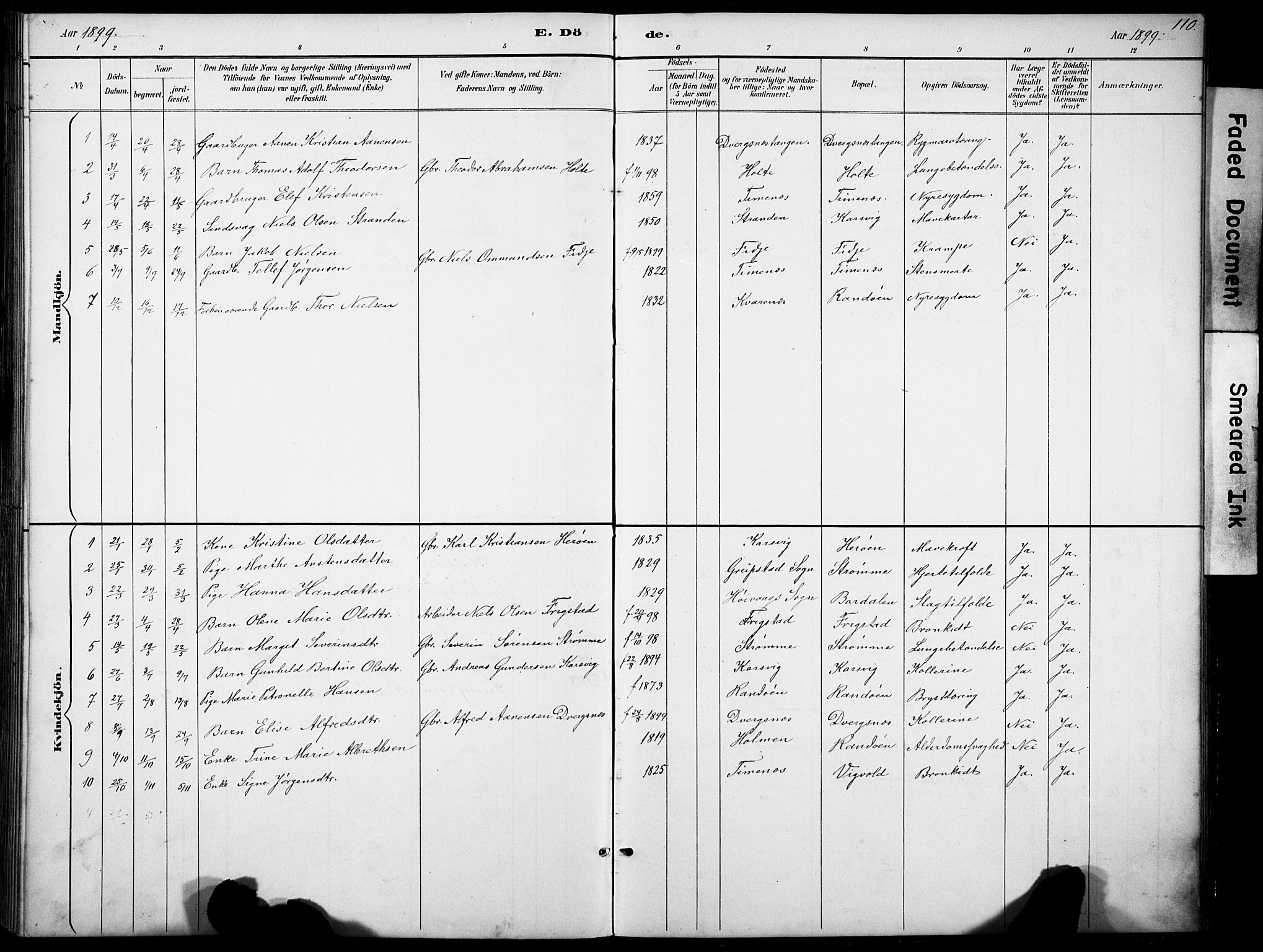 Oddernes sokneprestkontor, SAK/1111-0033/F/Fb/Fbb/L0002: Parish register (copy) no. B 2, 1889-1933, p. 110