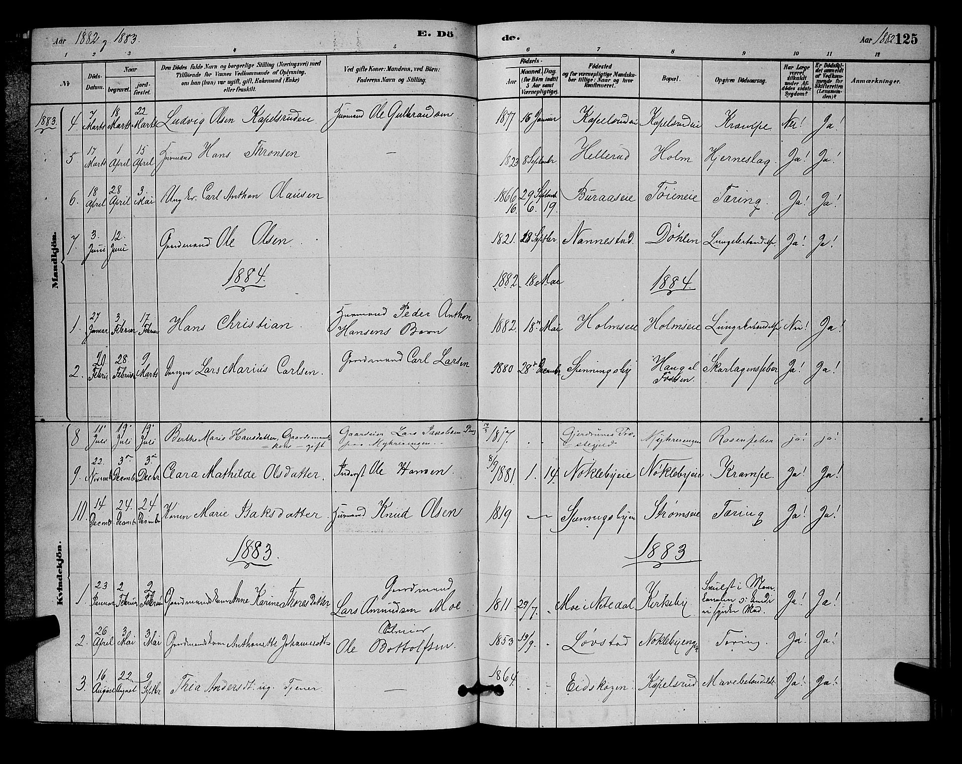 Nittedal prestekontor Kirkebøker, SAO/A-10365a/G/Gb/L0002: Parish register (copy) no. II 2, 1879-1901, p. 125