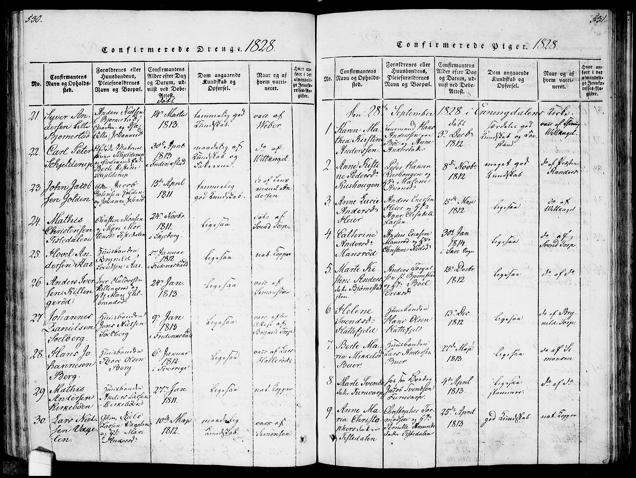 Idd prestekontor Kirkebøker, AV/SAO-A-10911/F/Fc/L0002: Parish register (official) no. III 2, 1815-1831, p. 530-531