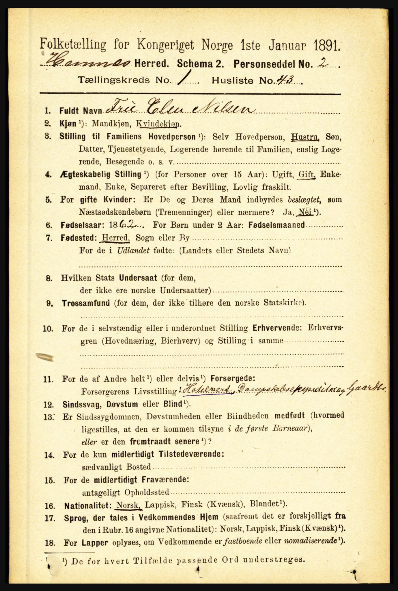 RA, 1891 census for 1832 Hemnes, 1891, p. 498