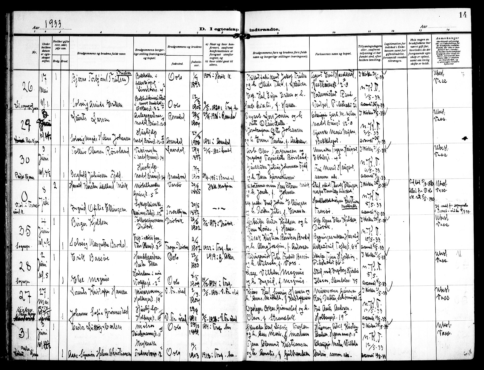 Trefoldighet prestekontor Kirkebøker, SAO/A-10882/H/Ha/L0005: Banns register no. 5, 1932-1952, p. 14