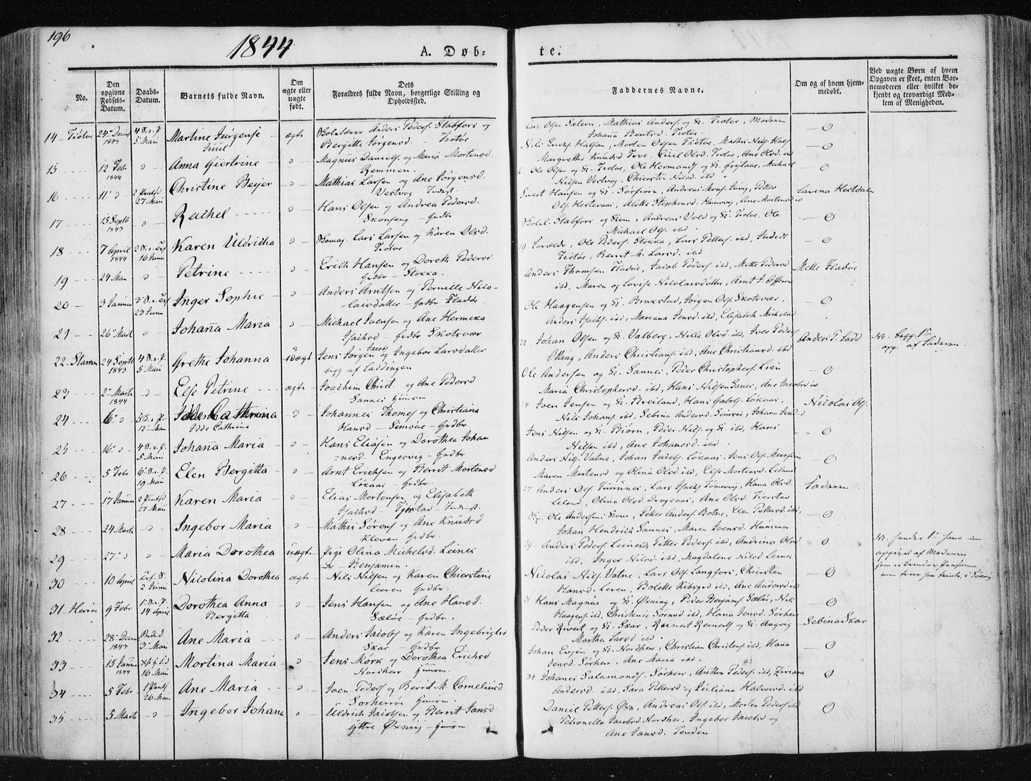 Ministerialprotokoller, klokkerbøker og fødselsregistre - Nordland, SAT/A-1459/830/L0446: Parish register (official) no. 830A10, 1831-1865, p. 196