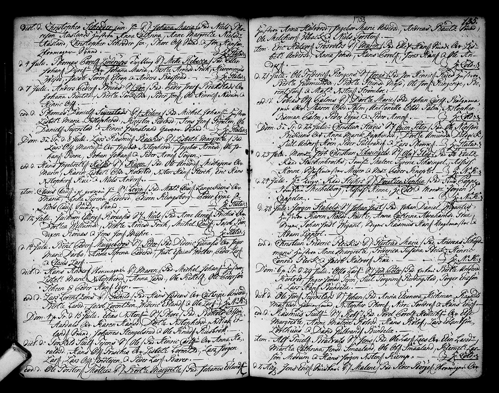 Kongsberg kirkebøker, SAKO/A-22/F/Fa/L0003: Parish register (official) no. I 3, 1744-1755, p. 135