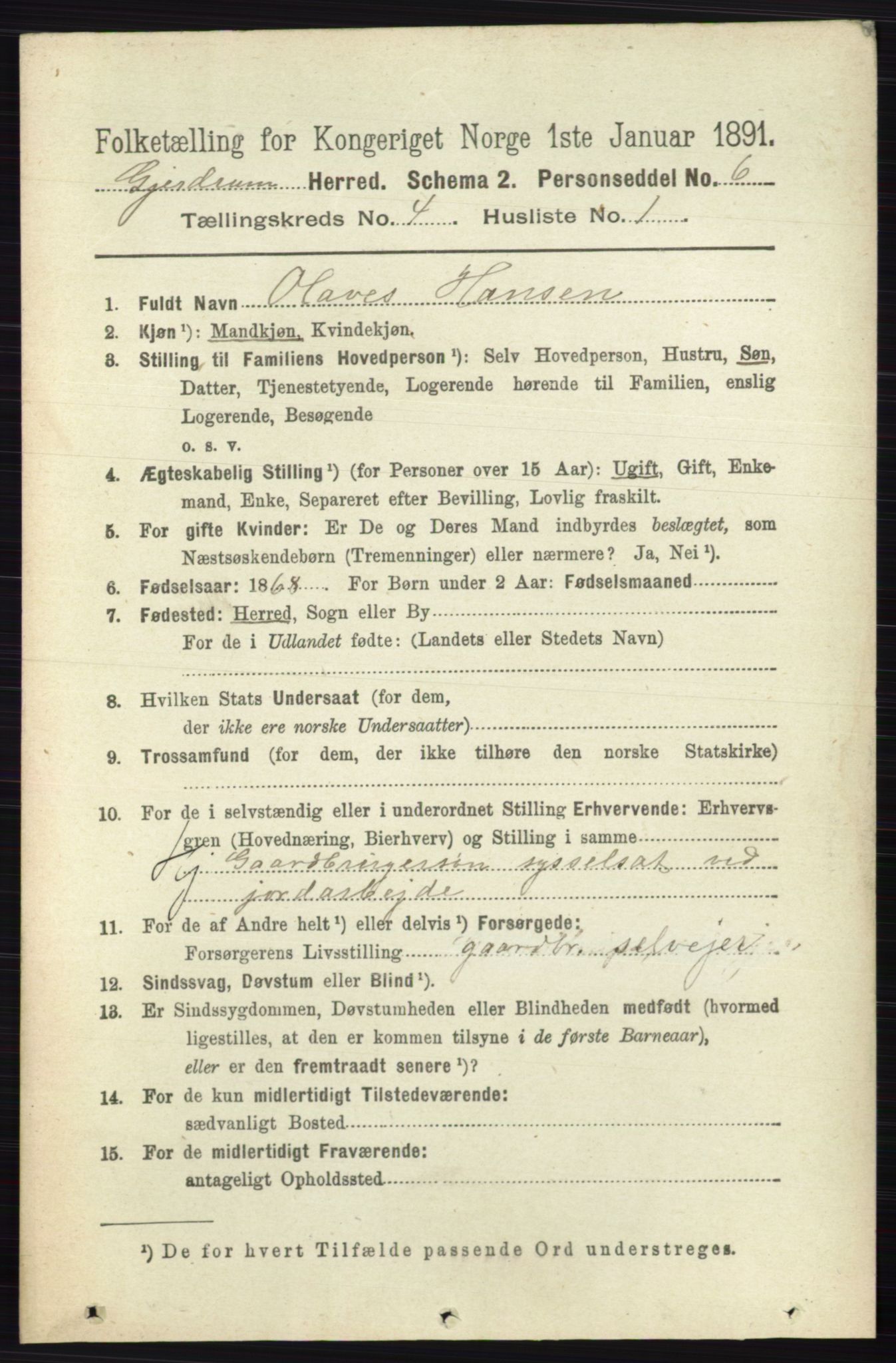 RA, 1891 census for 0234 Gjerdrum, 1891, p. 1819